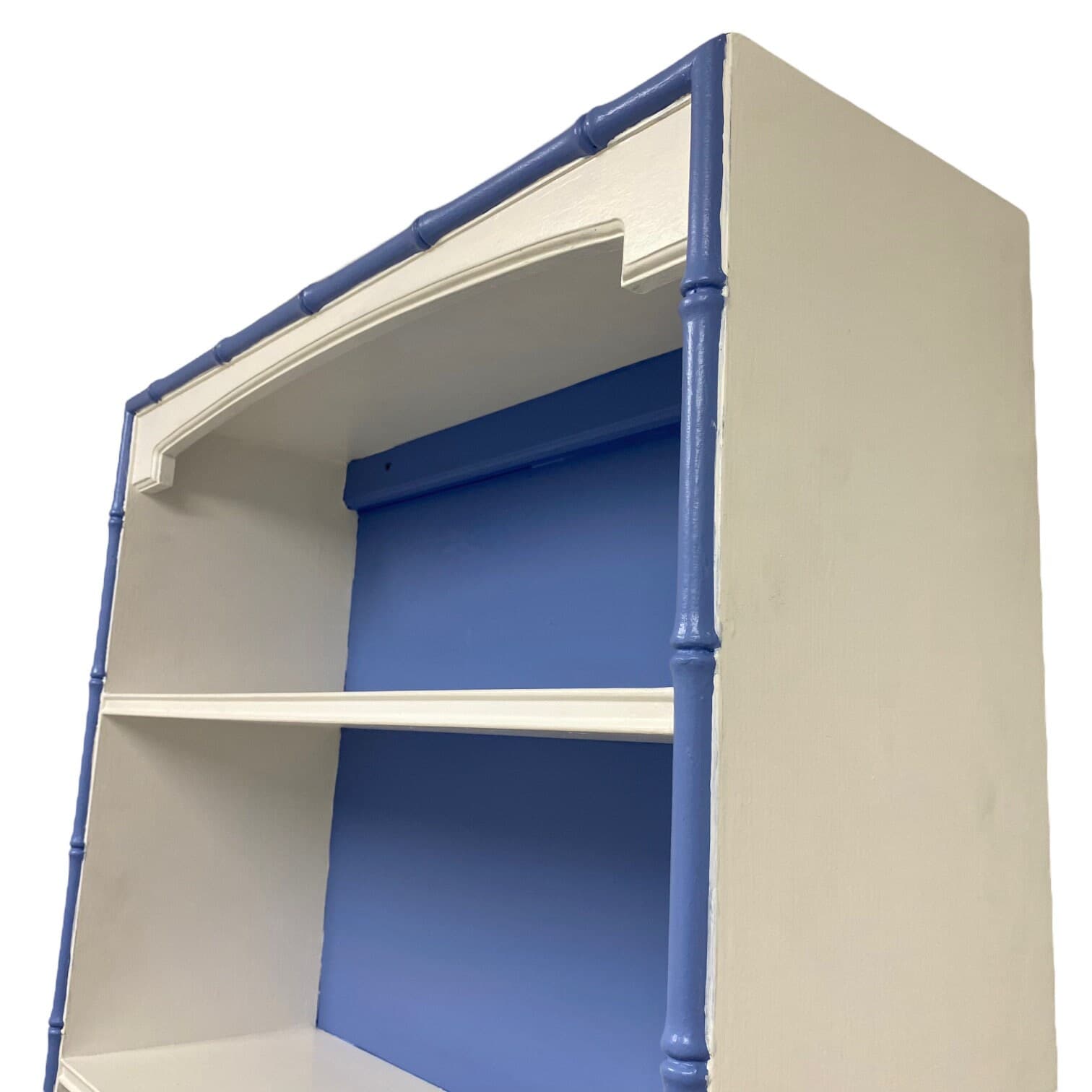 Thomasville Allegro Hutch Bookcase Painted White & Blue - Vintage Hollywood Regency Coastal Bedroom Furniture - Thumbnail 4