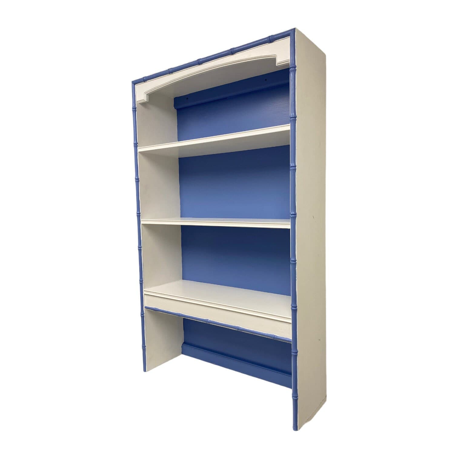 Thomasville Allegro Hutch Bookcase Painted White & Blue - Vintage Hollywood Regency Coastal Bedroom Furniture - Thumbnail 8