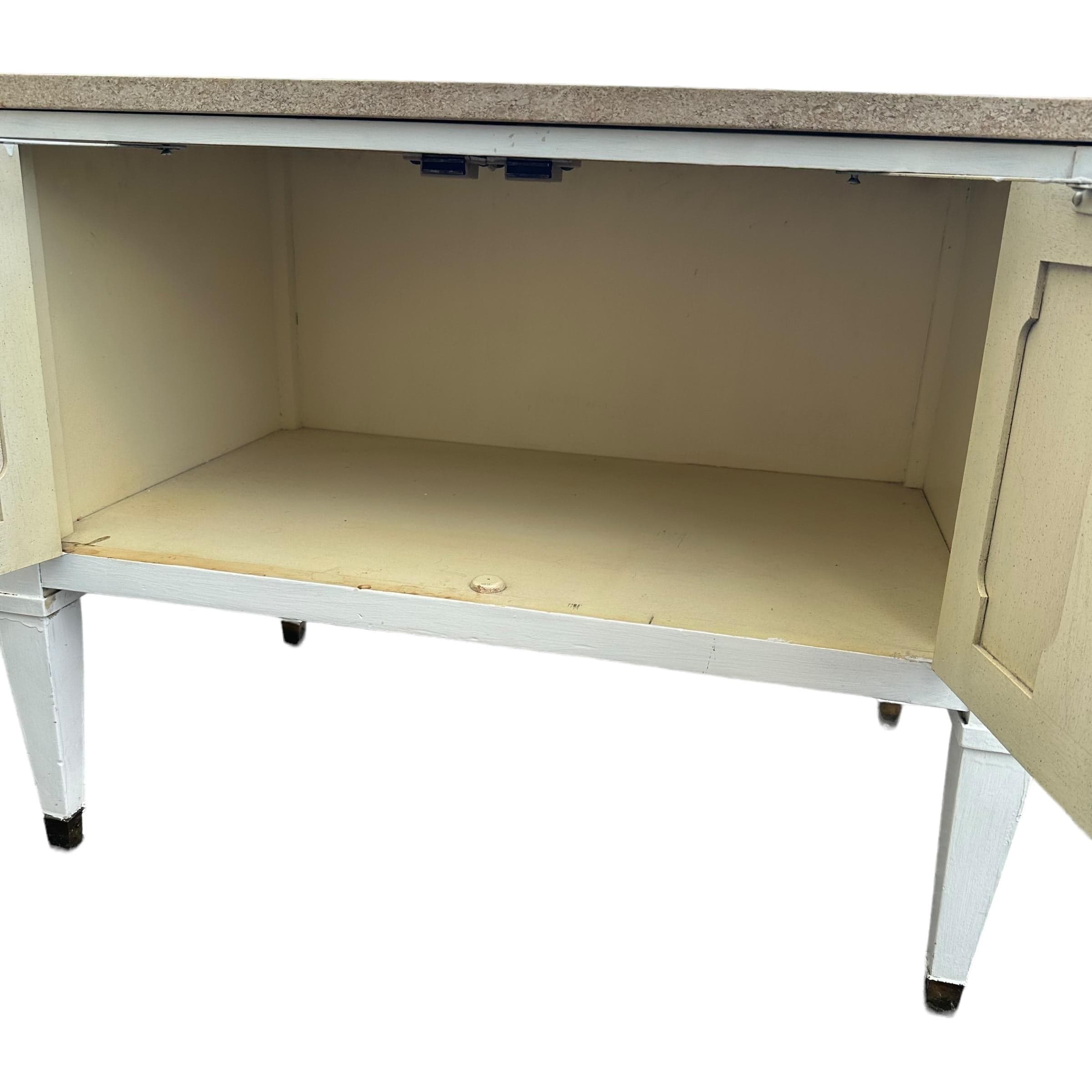 White End Table with Terrazzo Stone Top 28x18x22”H - Vintage Commode Nightstand or Accent Storage Cabinet in French Country Style - Thumbnail 9