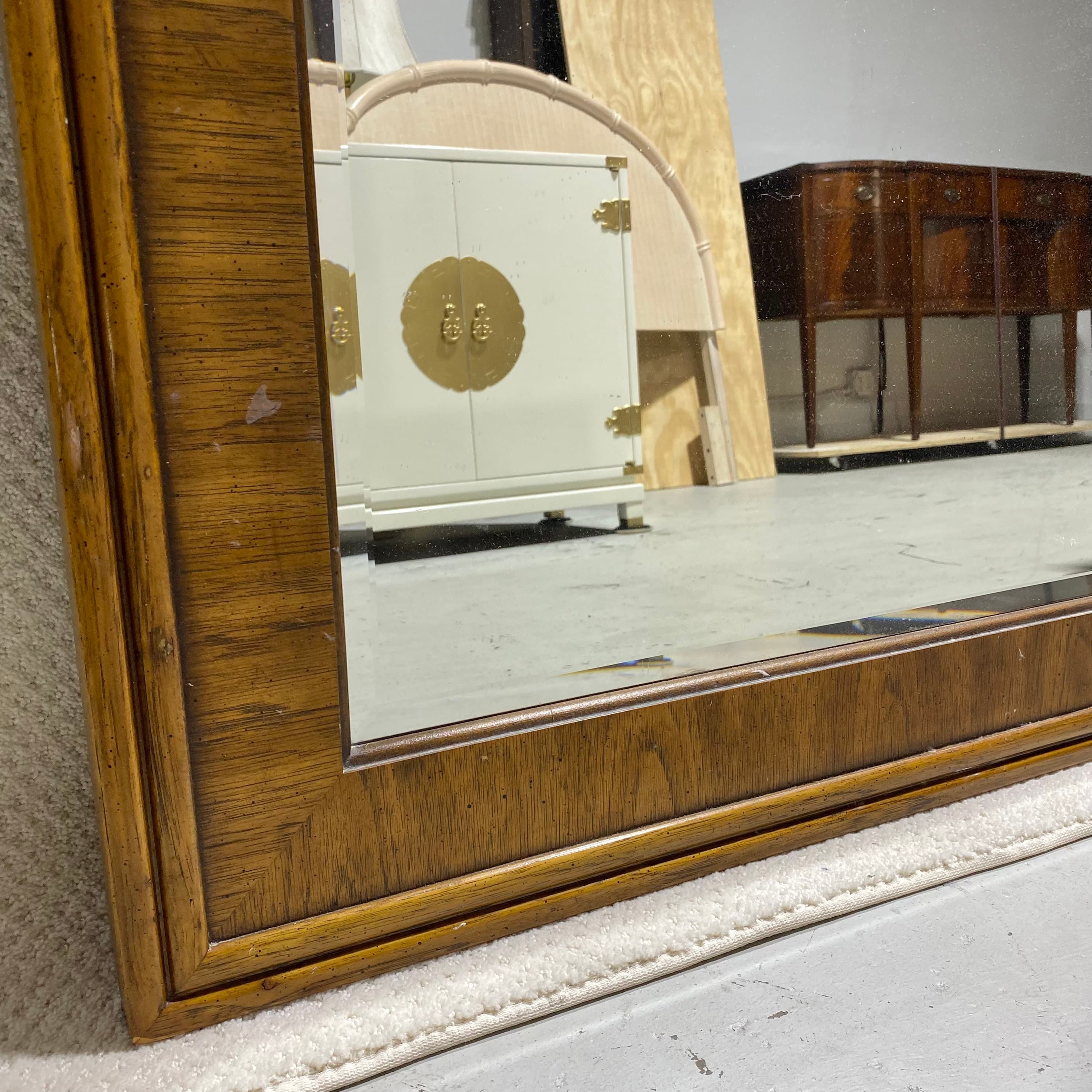 Drexel Accolade Mirror 48x33 LOCAL PICKUP Vintage Campaign Style Rectangular Wood with Beveled Edge Glass - Thumbnail 4