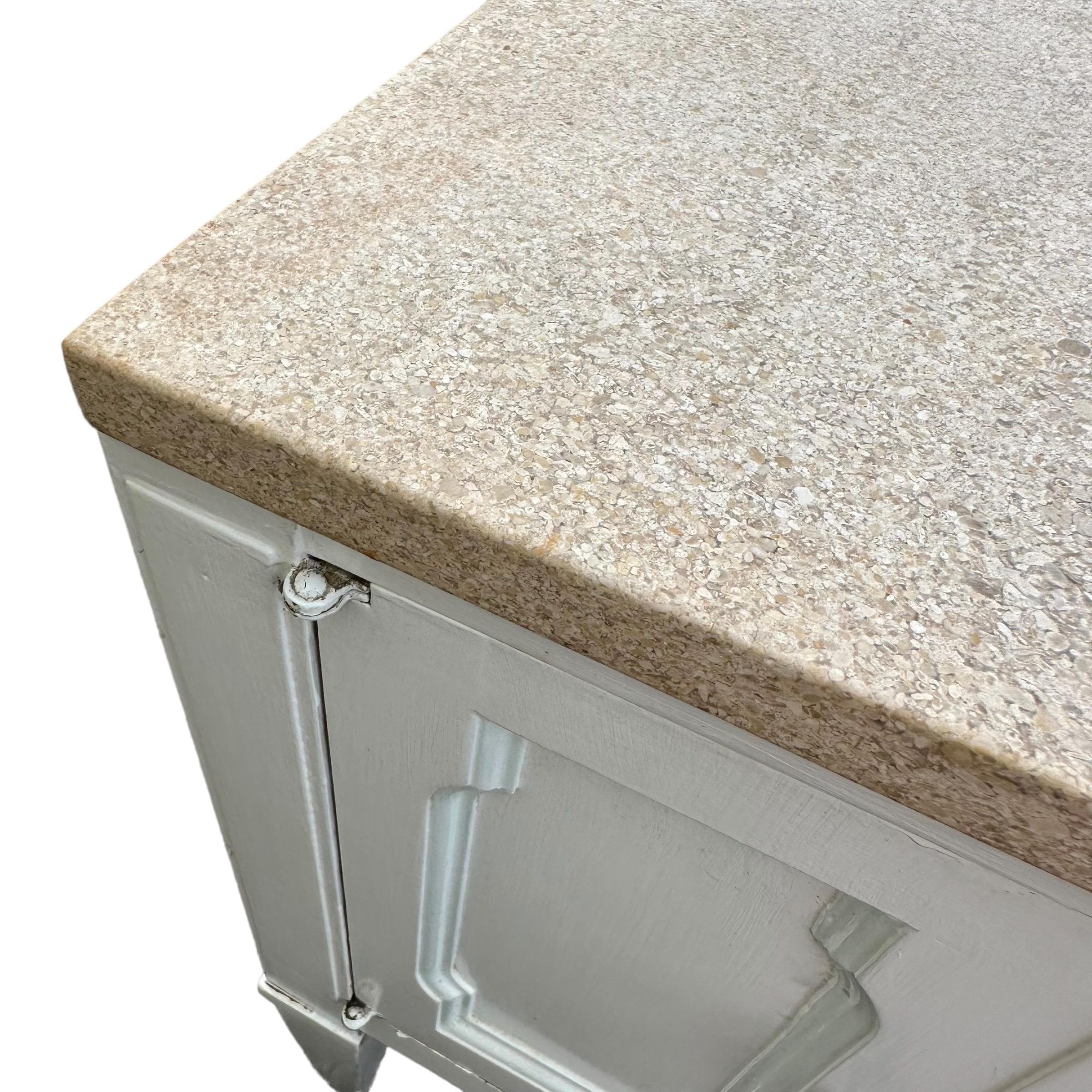 White End Table with Terrazzo Stone Top 28x18x22”H - Vintage Commode Nightstand or Accent Storage Cabinet in French Country Style - Thumbnail 3