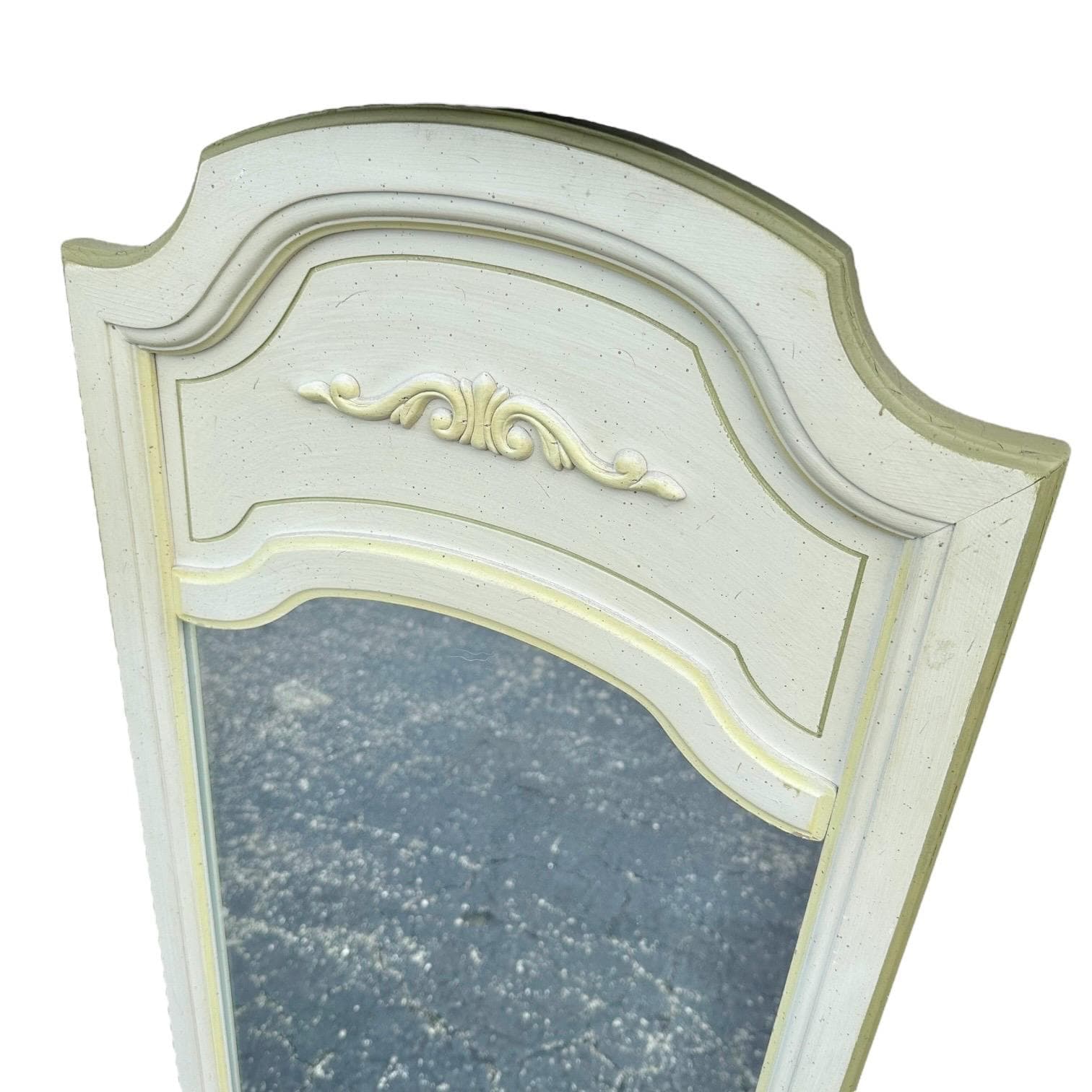 French Country Mirror by Dixie 46x19 LOCAL PICKUP Arched Vintage White Yellow Green Decorative Curved Rounded Provincial Style - Thumbnail 2