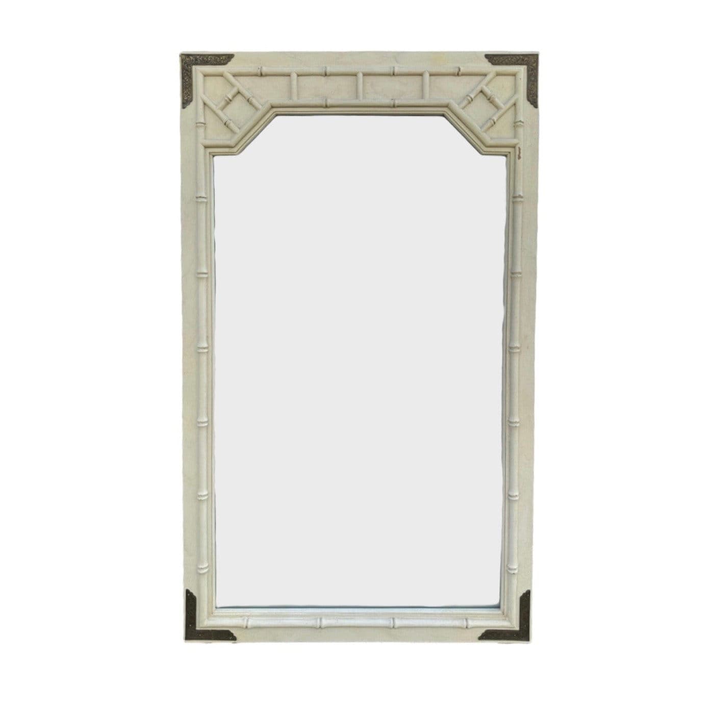 Chinoiserie Mirror by Thomasville 46x28 LOCAL PICKUP Vintage Creamy White Faux Bamboo Fretwork Brass Asian Chinese Chippendale Style - Image 1