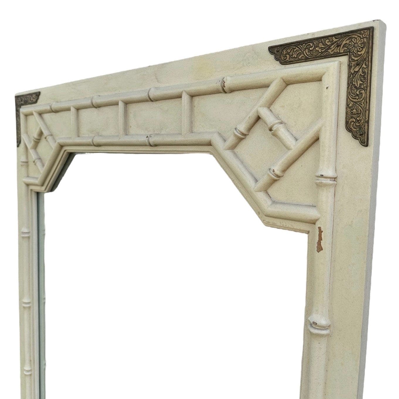 Chinoiserie Mirror by Thomasville 46x28 LOCAL PICKUP Vintage Creamy White Faux Bamboo Fretwork Brass Asian Chinese Chippendale Style - Thumbnail 2