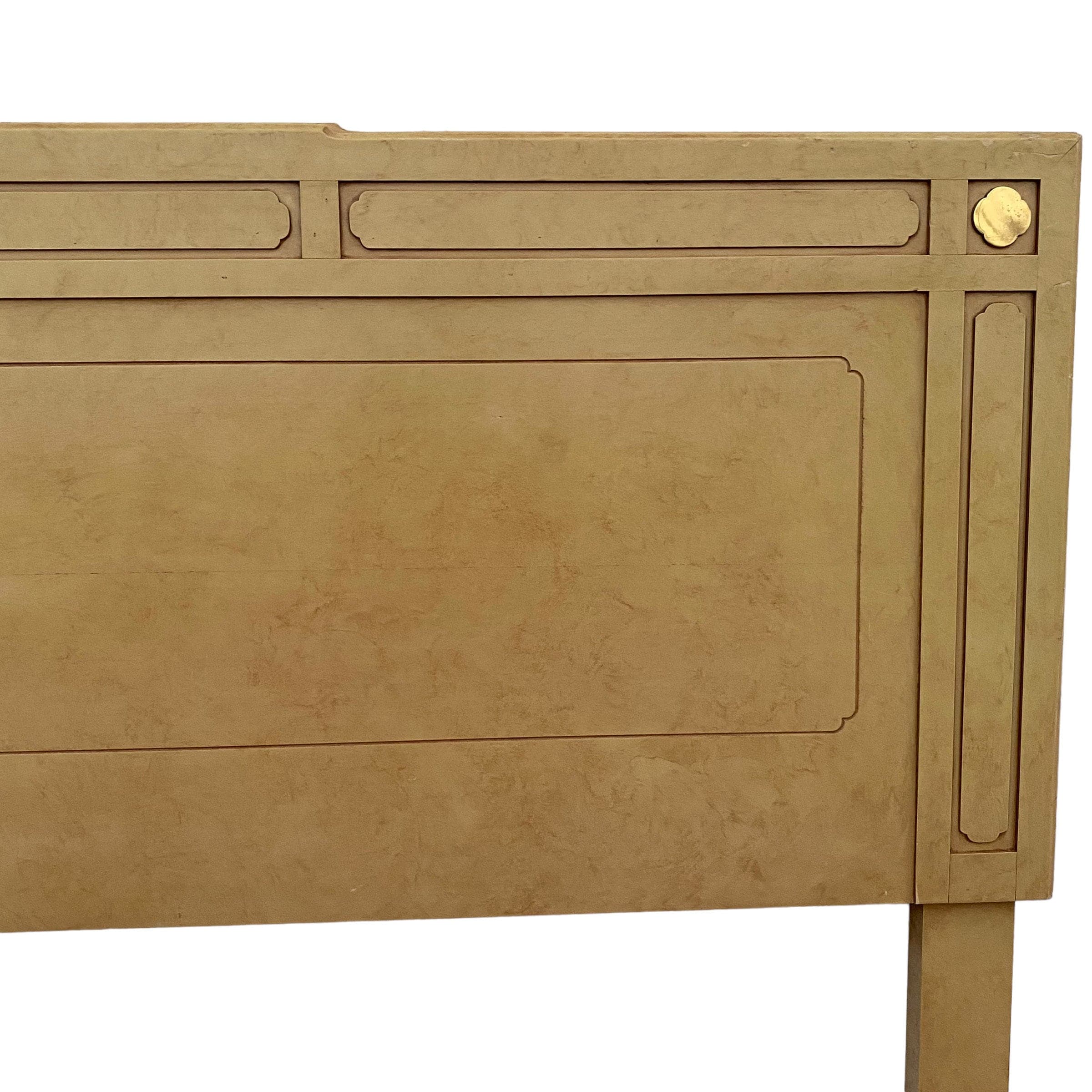 Chinoiserie King Headboard in Tan with Gold Brass Details - Vintage Asian Style Bedroom Furniture - Thumbnail 5