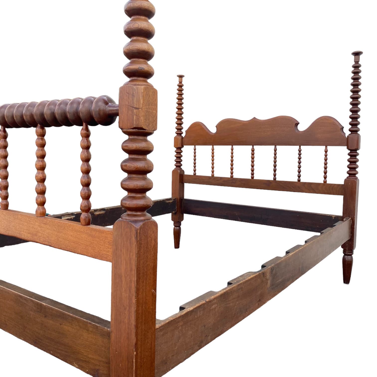 Antique Jenny Lind Spool Bed 53W 76D 54H - American Classical Bobbin Turned Spindle Four Poster Headboard, Footboard and Side Rails - Thumbnail 3