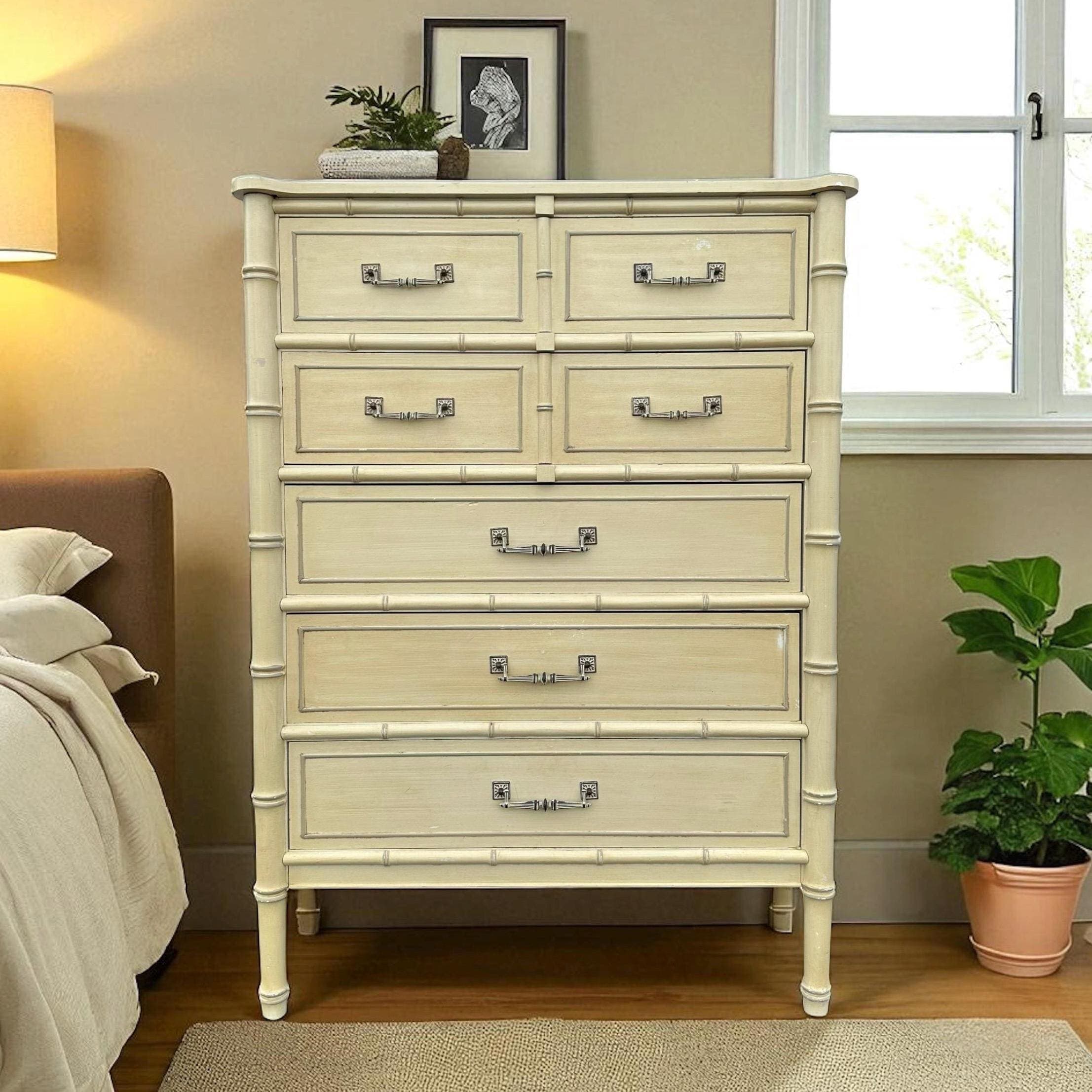 Vintage Henry Link Bali Hai Tallboy Dresser: Faux Bamboo 5-Drawer Chest - Image 1
