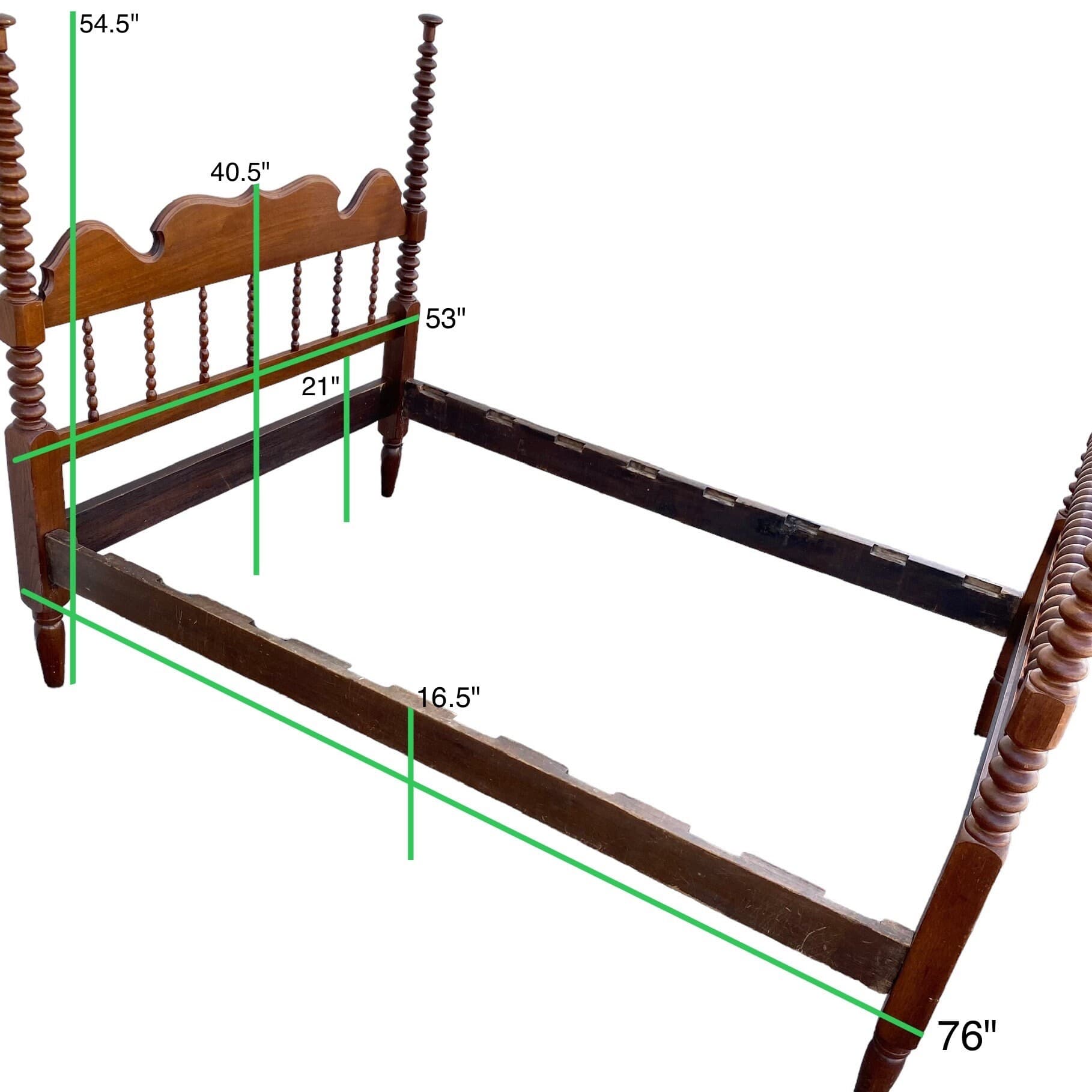 Antique Jenny Lind Spool Bed 53W 76D 54H - American Classical Bobbin Turned Spindle Four Poster Headboard, Footboard and Side Rails - Thumbnail 8