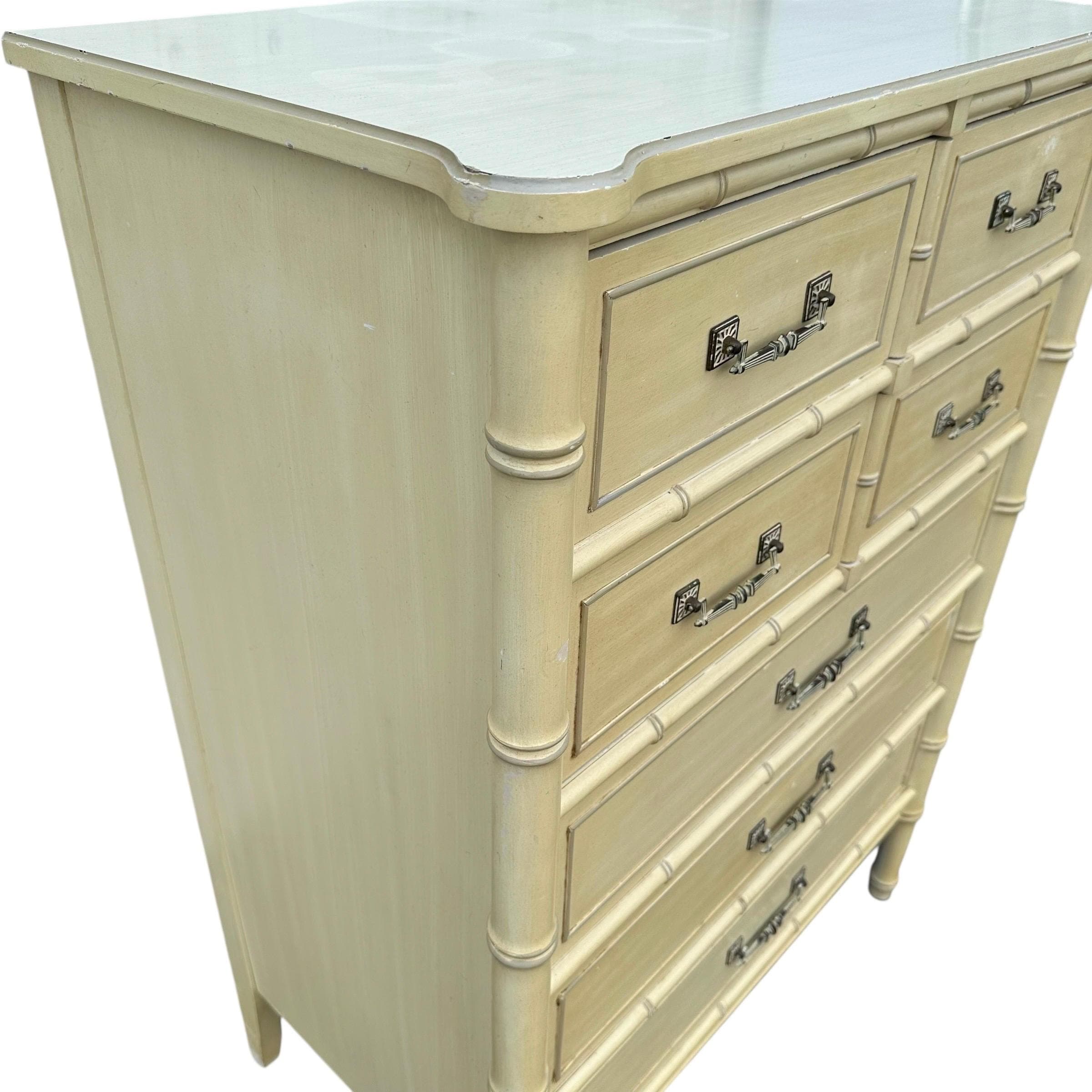 Vintage Henry Link Bali Hai Tallboy Dresser: Faux Bamboo 5-Drawer Chest - Thumbnail 3
