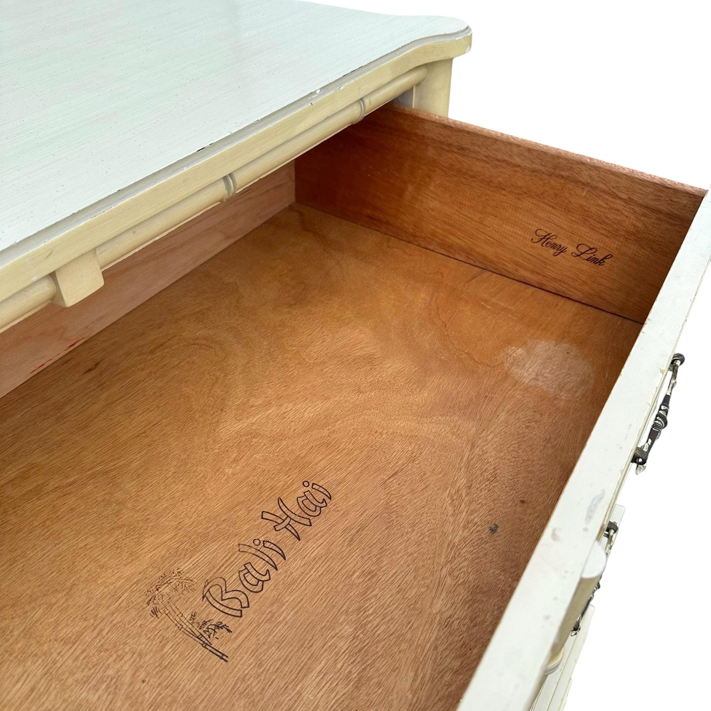 Vintage Henry Link Bali Hai Tallboy Dresser: Faux Bamboo 5-Drawer Chest - Thumbnail 8