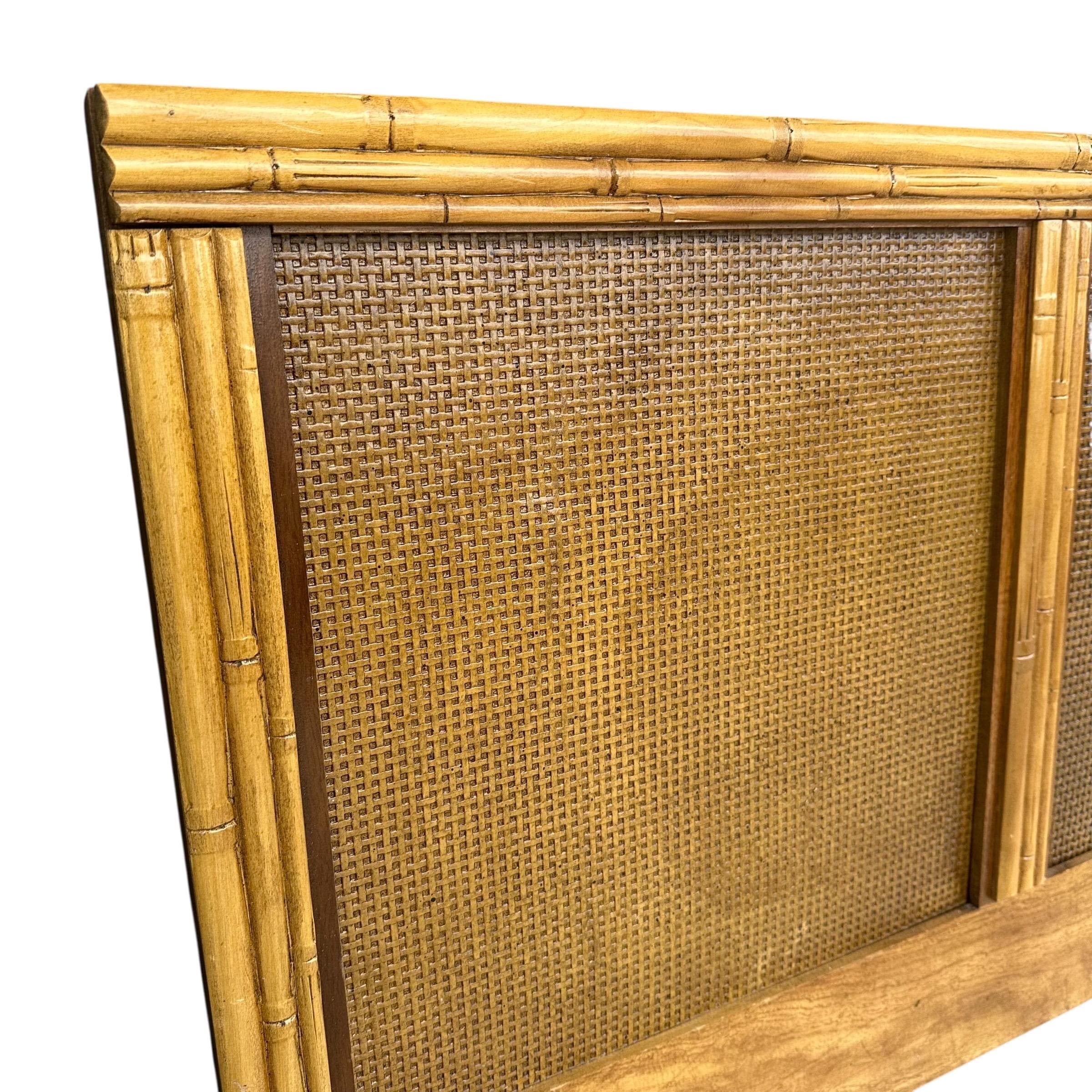 Vintage Queen Headboard with Faux Bamboo and Rattan - Florida Furniture Coastal Wooden Bedroom Furniture - Thumbnail 3