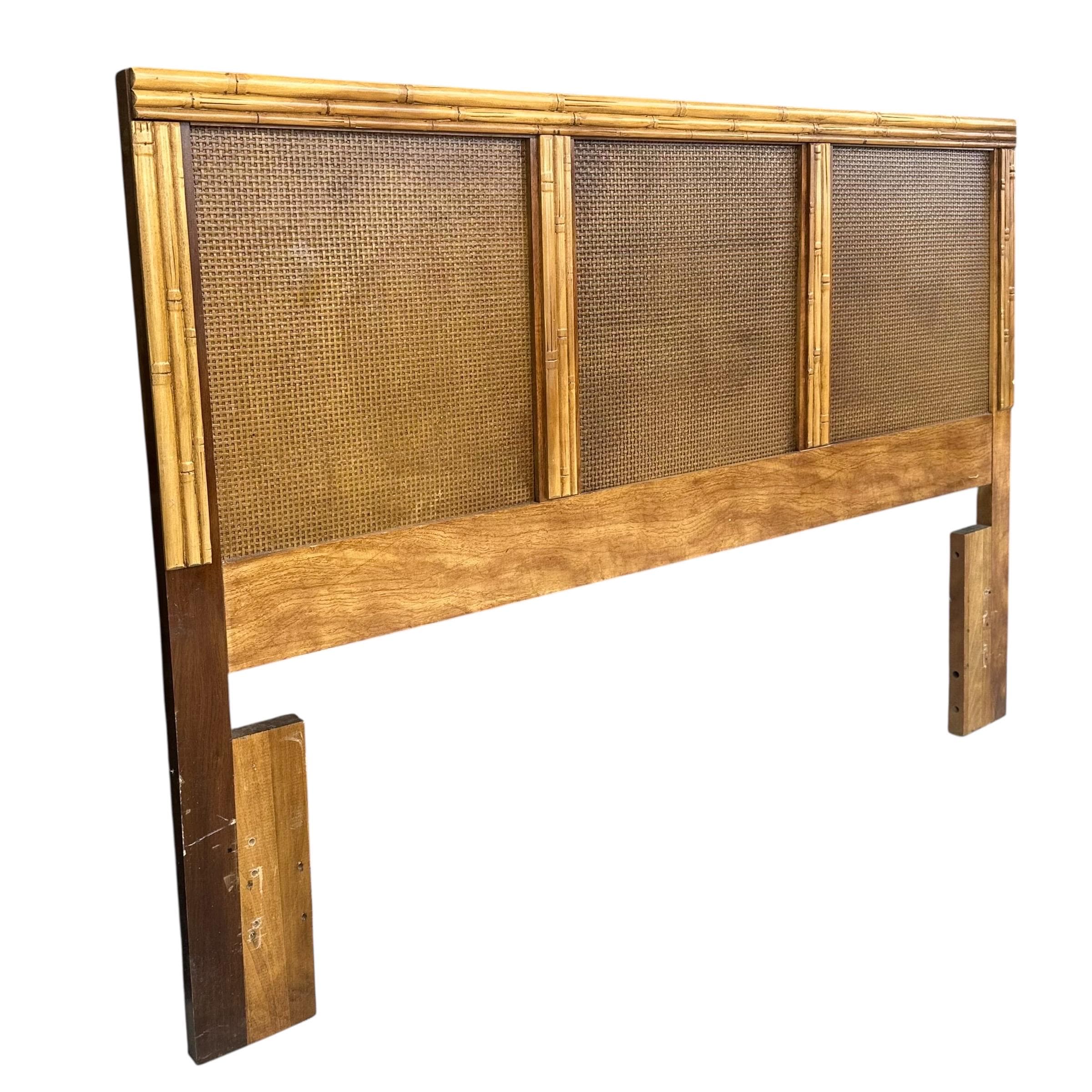 Vintage Queen Headboard with Faux Bamboo and Rattan - Florida Furniture Coastal Wooden Bedroom Furniture - Thumbnail 2