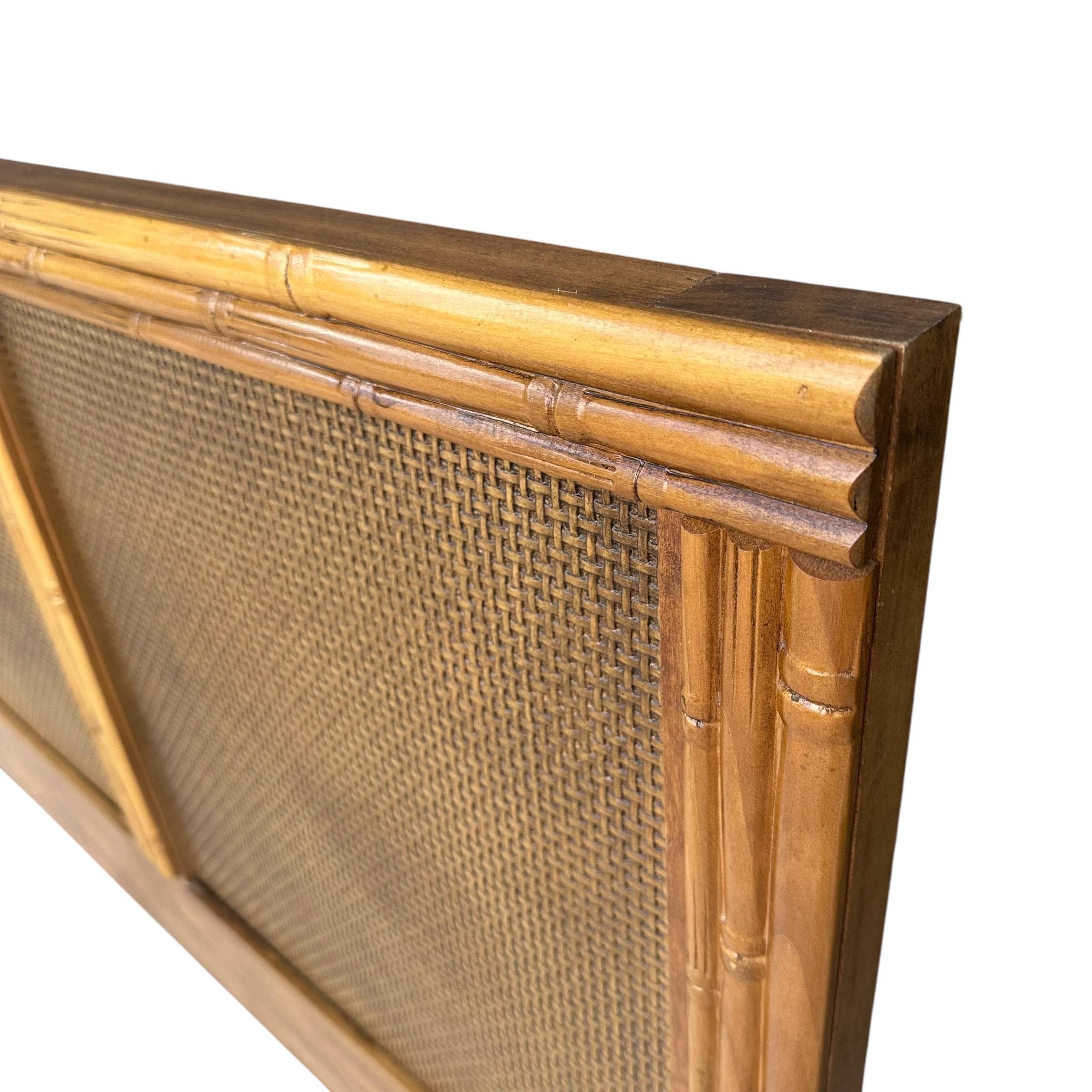 Vintage Queen Headboard with Faux Bamboo and Rattan - Florida Furniture Coastal Wooden Bedroom Furniture - Thumbnail 7