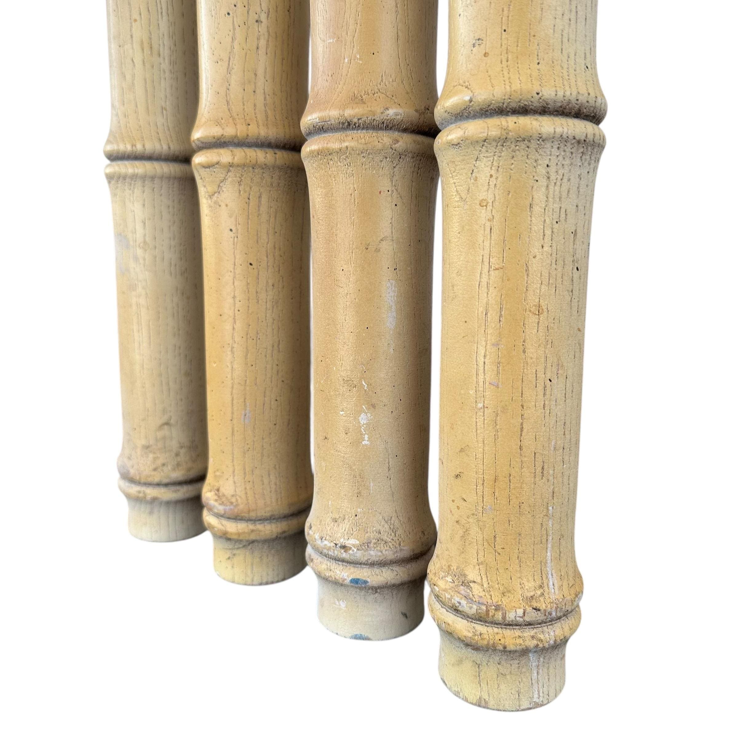 Round Faux Bamboo Wood Table Leg 29" - Vintage Furniture Part - Coastal Chinoiserie Hollywood Regency Dining Leg Replacement - Thumbnail 4