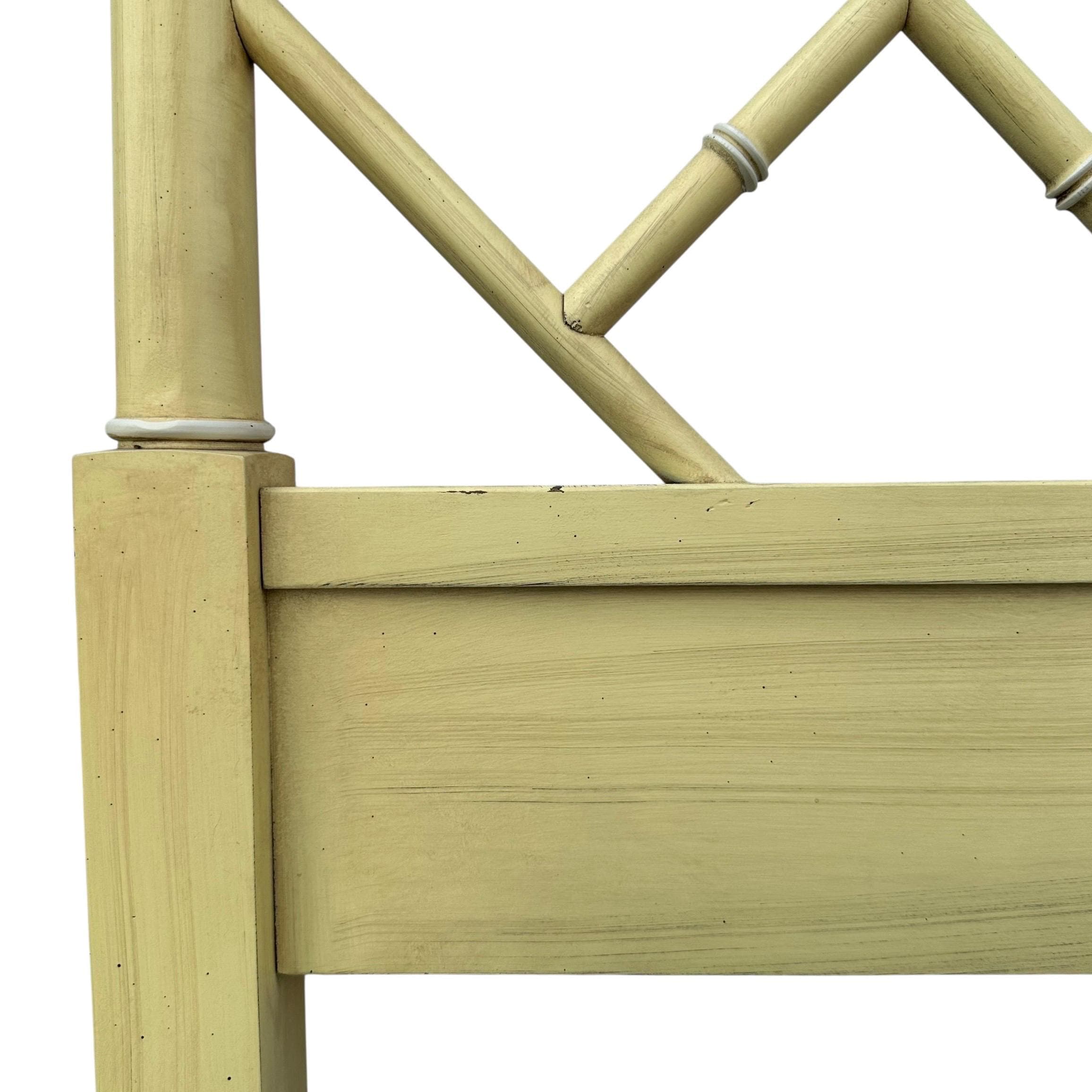 Vintage Chinese Chippendale Twin Headboards - Yellow Henry Link Bali Hai Faux Bamboo Pair - Thumbnail 4