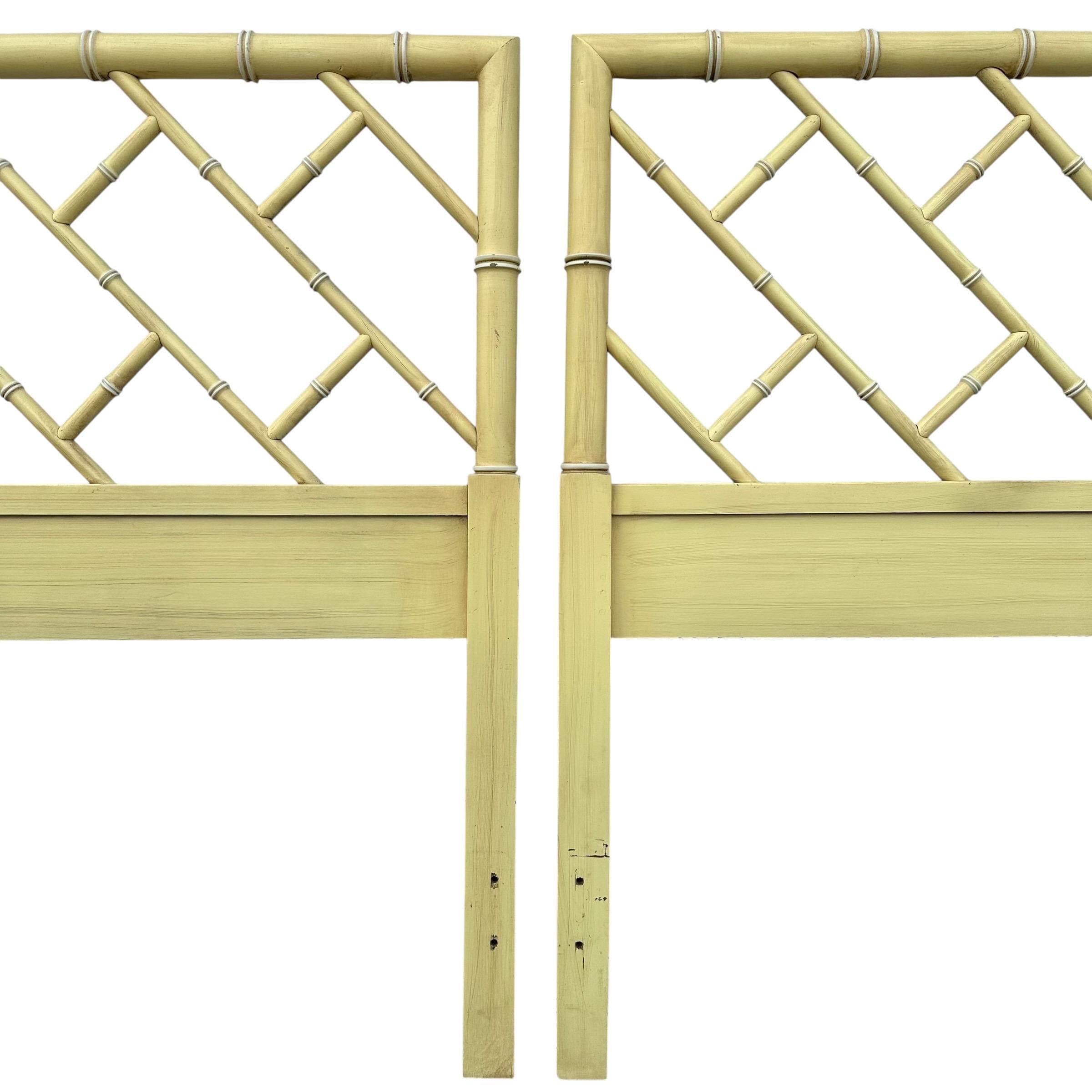 Vintage Chinese Chippendale Twin Headboards - Yellow Henry Link Bali Hai Faux Bamboo Pair - Thumbnail 5