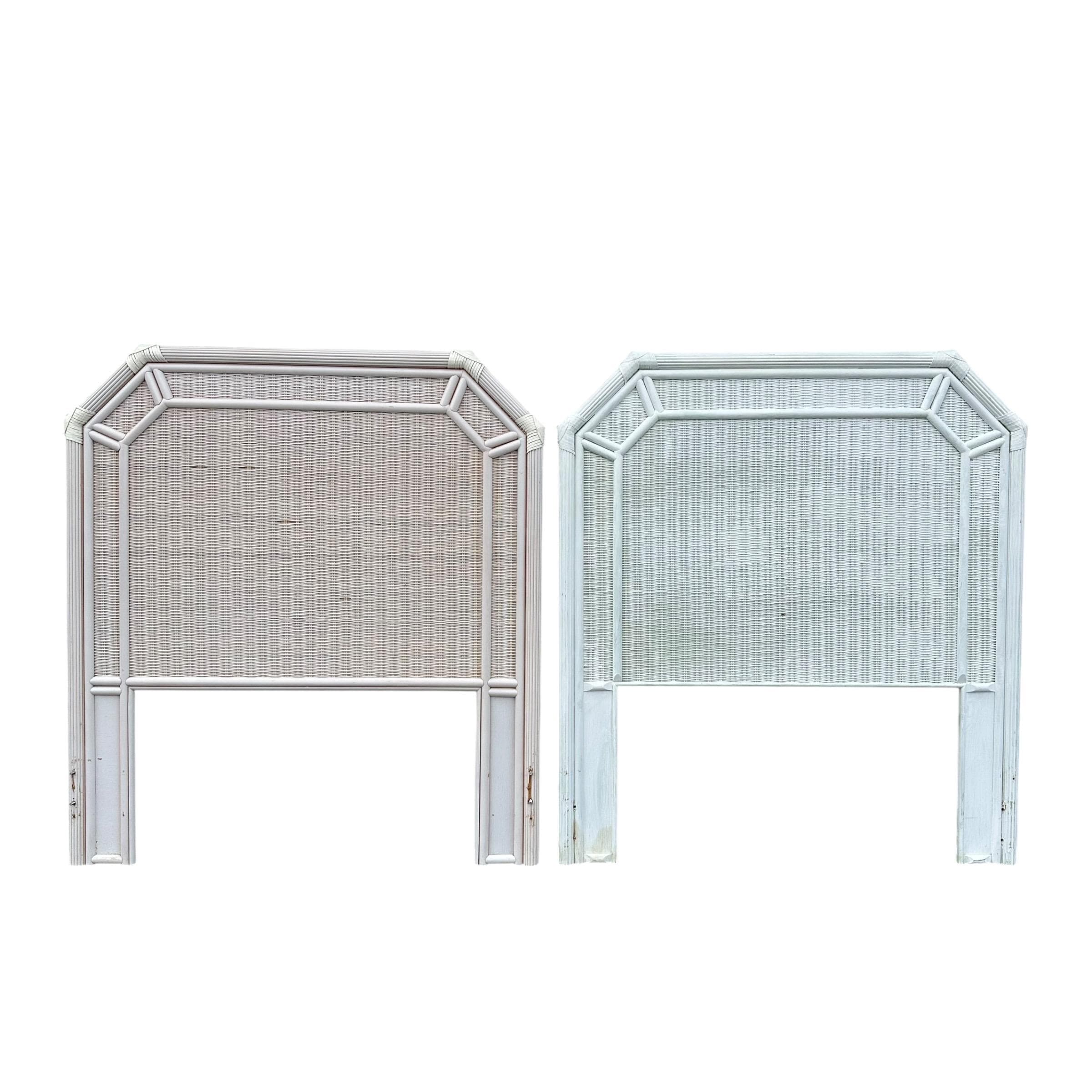 Set of 2 Rattan Wicker Twin Headboards Project - Vintage Pencil Reed Wood Coastal Boho Chic Style Bedroom Furniture Pair - Image 1