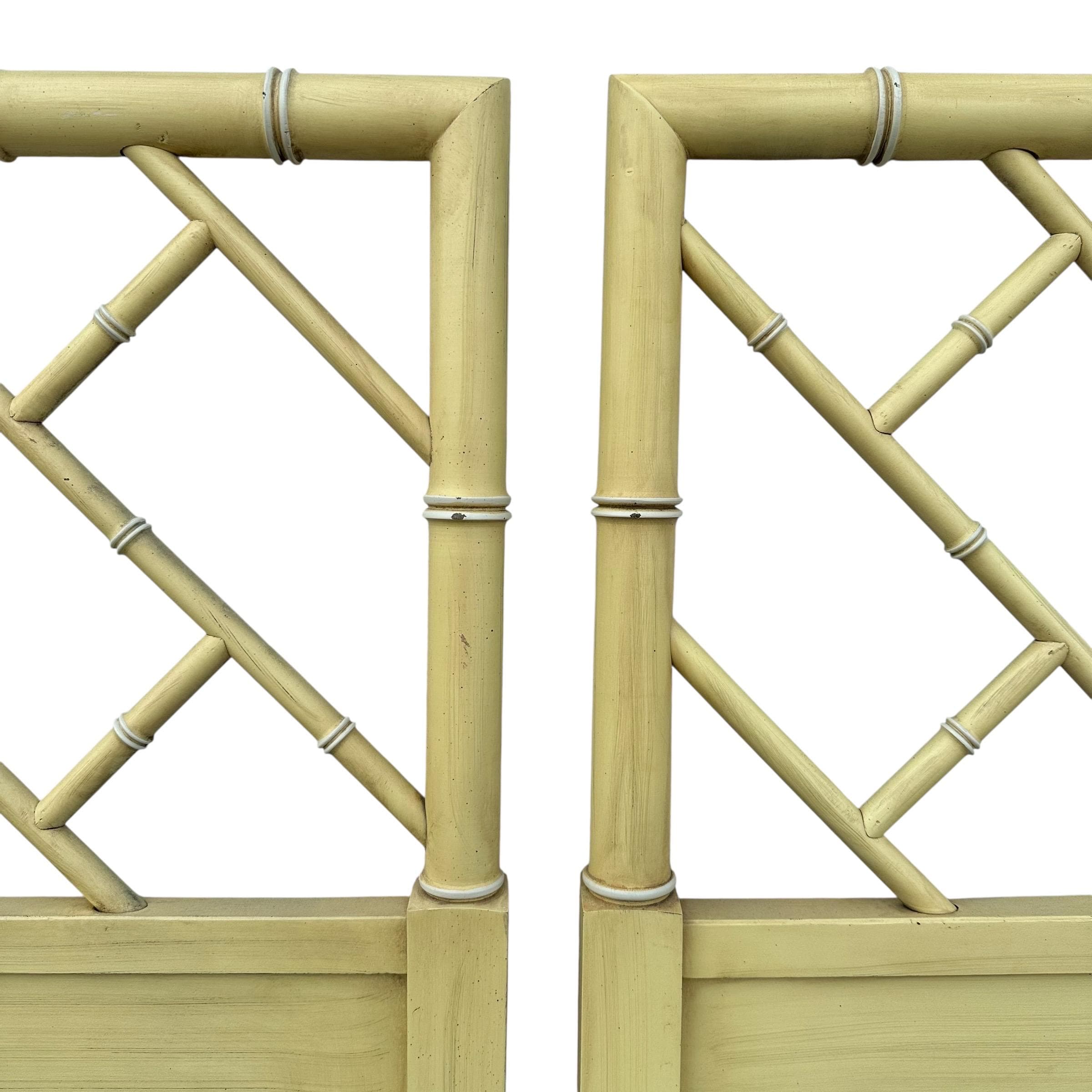 Vintage Chinese Chippendale Twin Headboards - Yellow Henry Link Bali Hai Faux Bamboo Pair - Thumbnail 6