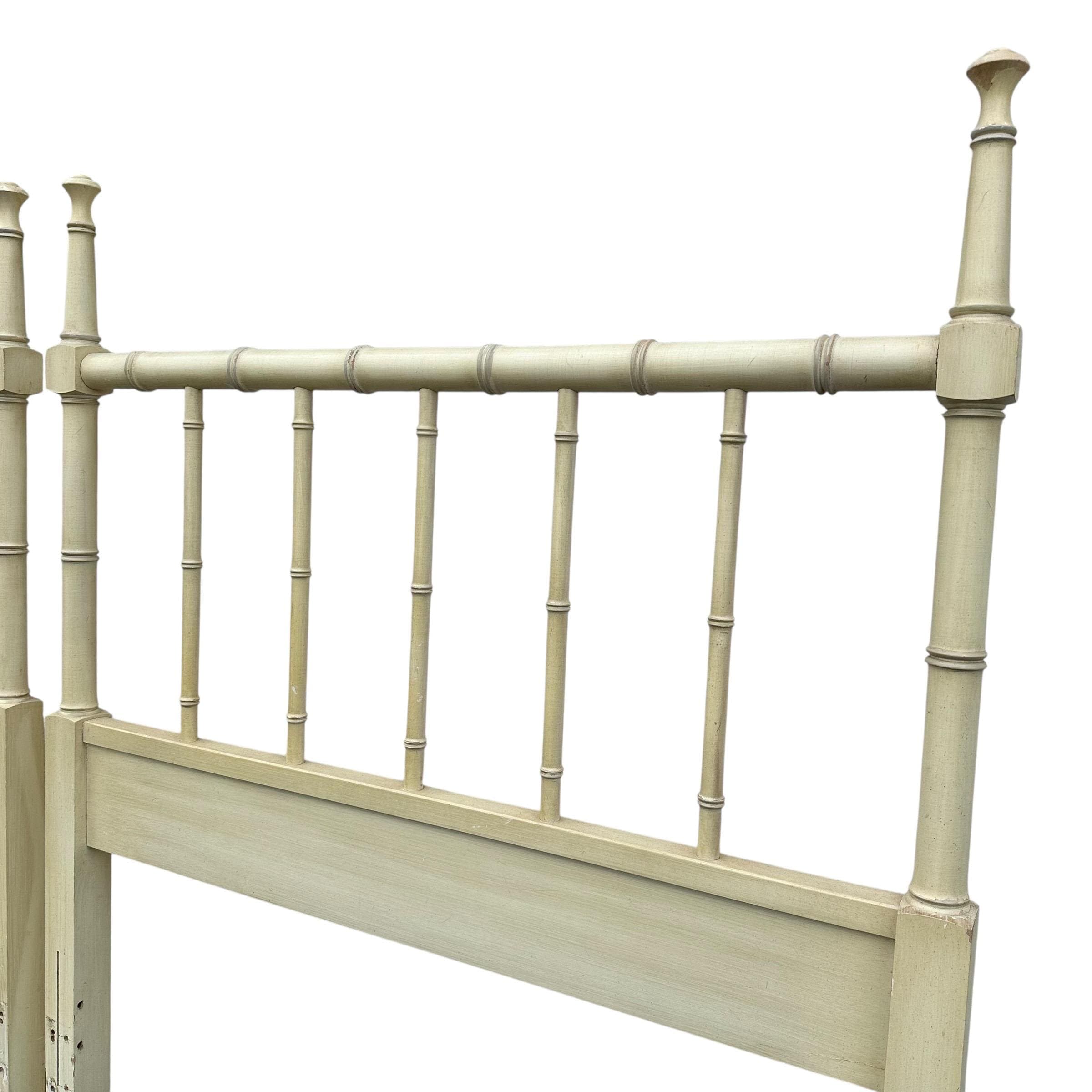 Vintage Faux Bamboo Twin Headboards - Henry Link Bali Hai White Coastal Hollywood Regency Pair - Thumbnail 6