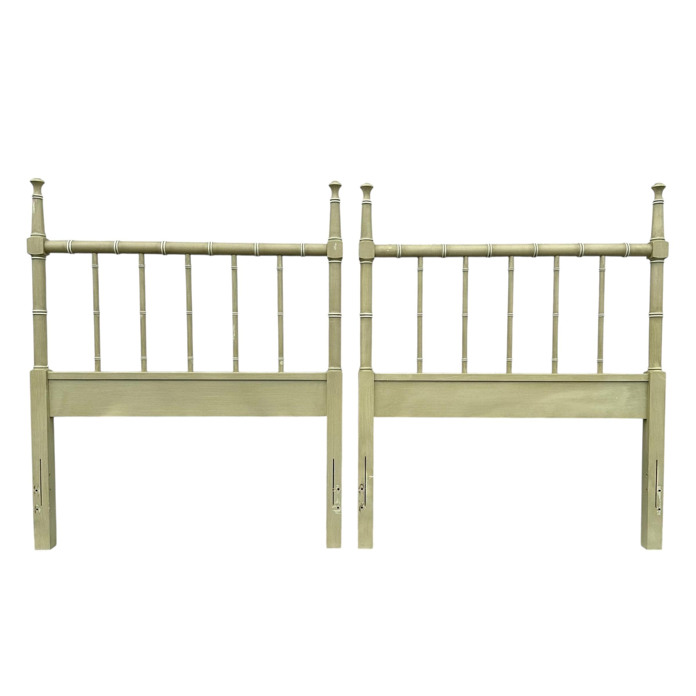 SOLD Vintage Faux Bamboo Twin Headboards - Henry Link Bali Hai - Green Coastal Bedroom Set - Thumbnail 8