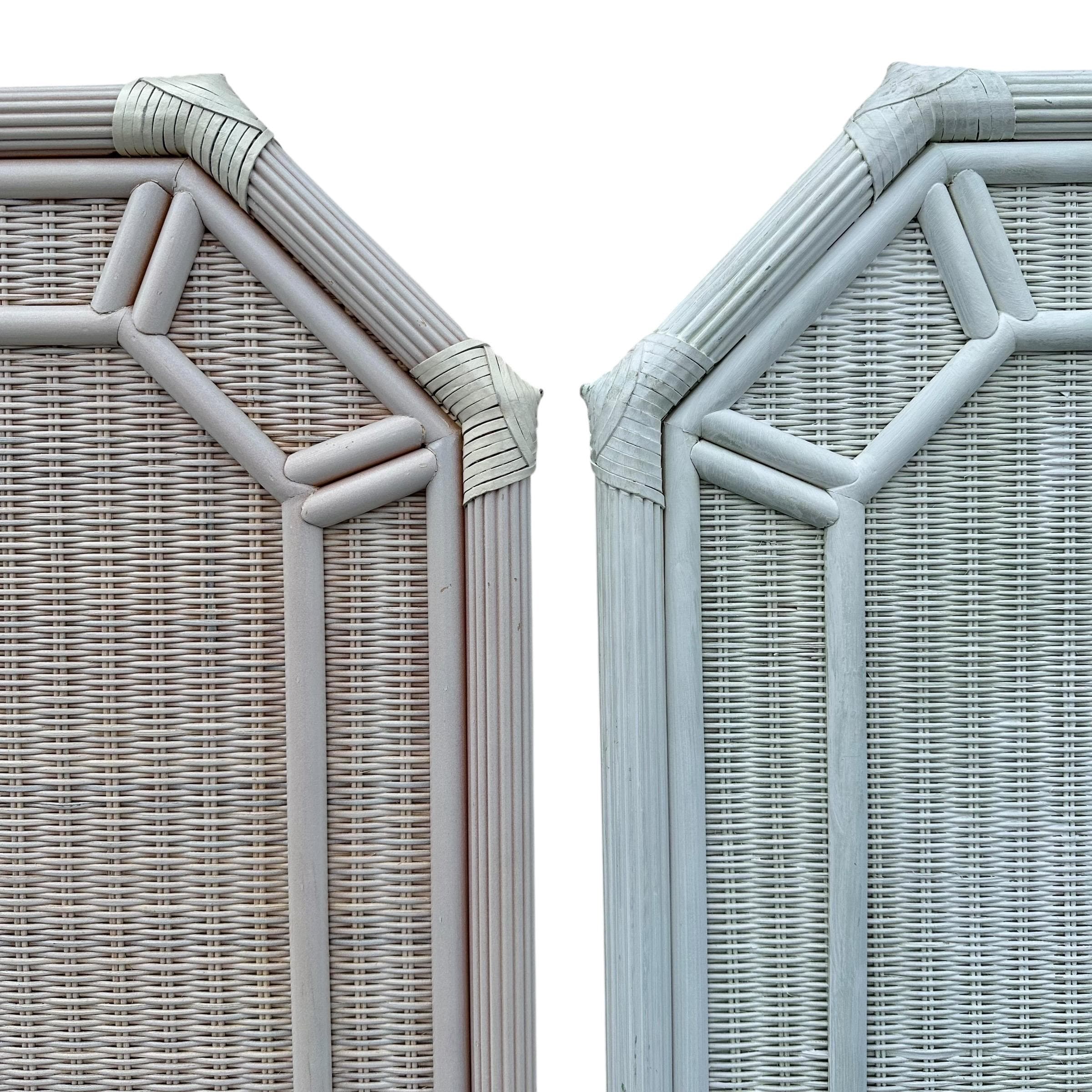 Set of 2 Rattan Wicker Twin Headboards Project - Vintage Pencil Reed Wood Coastal Boho Chic Style Bedroom Furniture Pair - Thumbnail 5