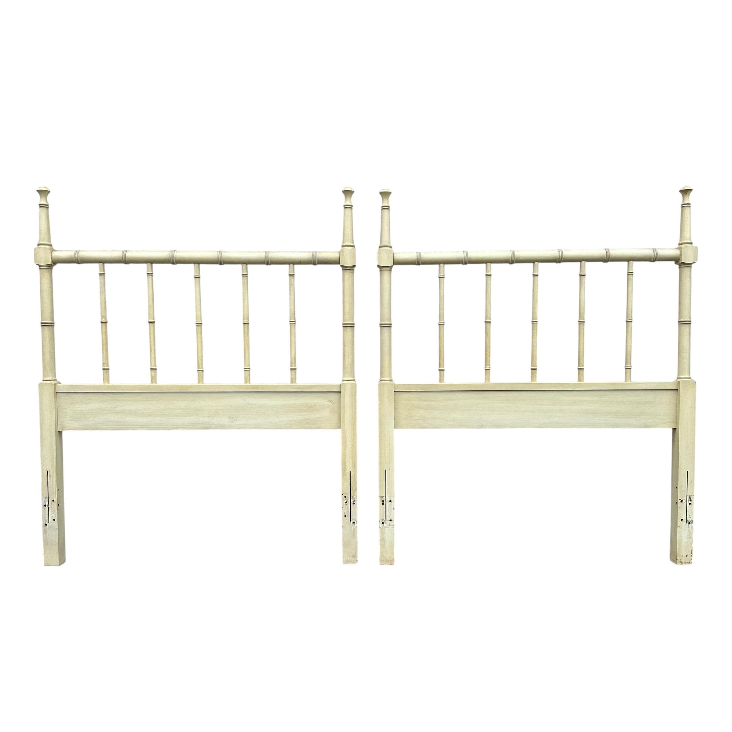 Vintage Faux Bamboo Twin Headboards - Henry Link Bali Hai White Coastal Hollywood Regency Pair - Thumbnail 9