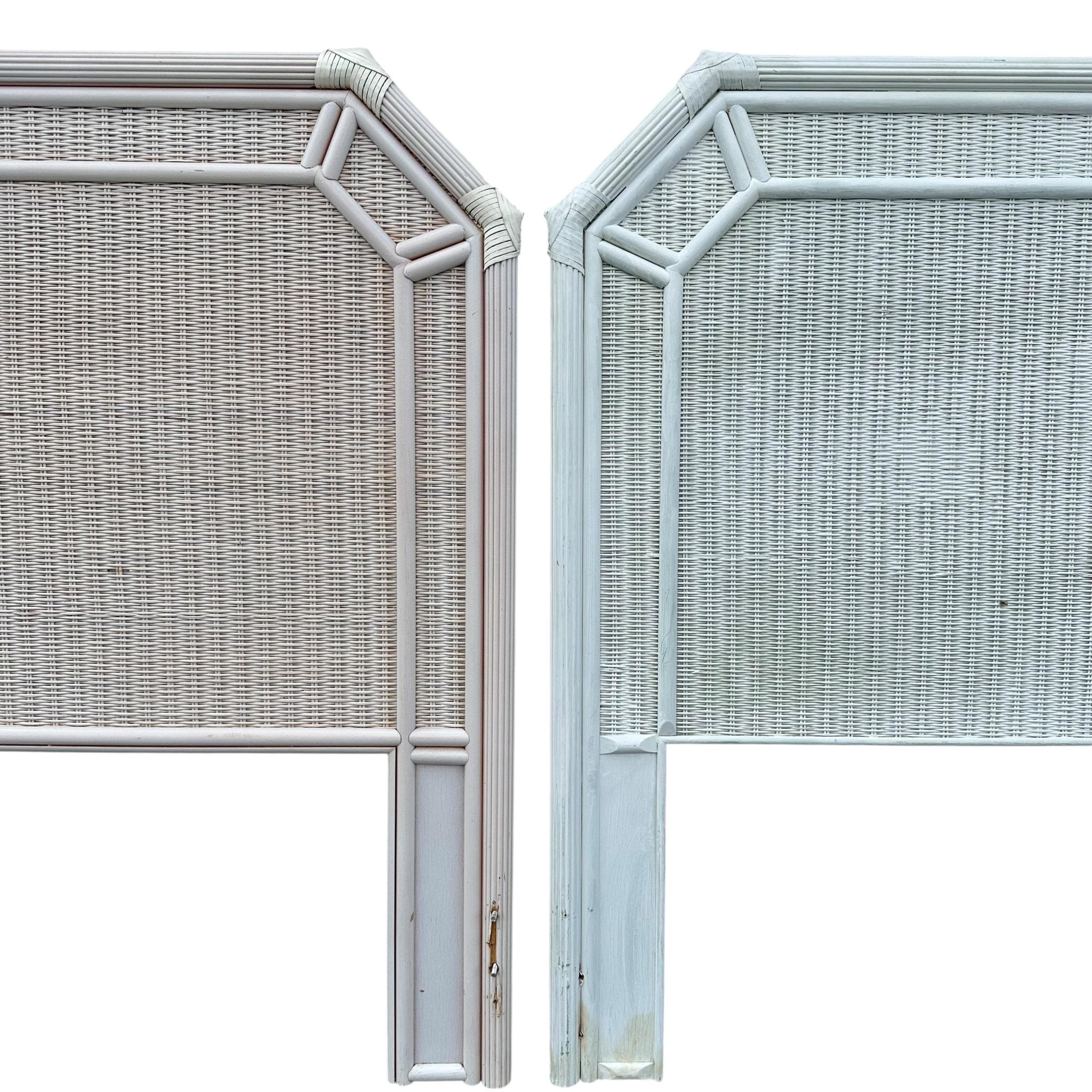 Set of 2 Rattan Wicker Twin Headboards Project - Vintage Pencil Reed Wood Coastal Boho Chic Style Bedroom Furniture Pair - Thumbnail 4