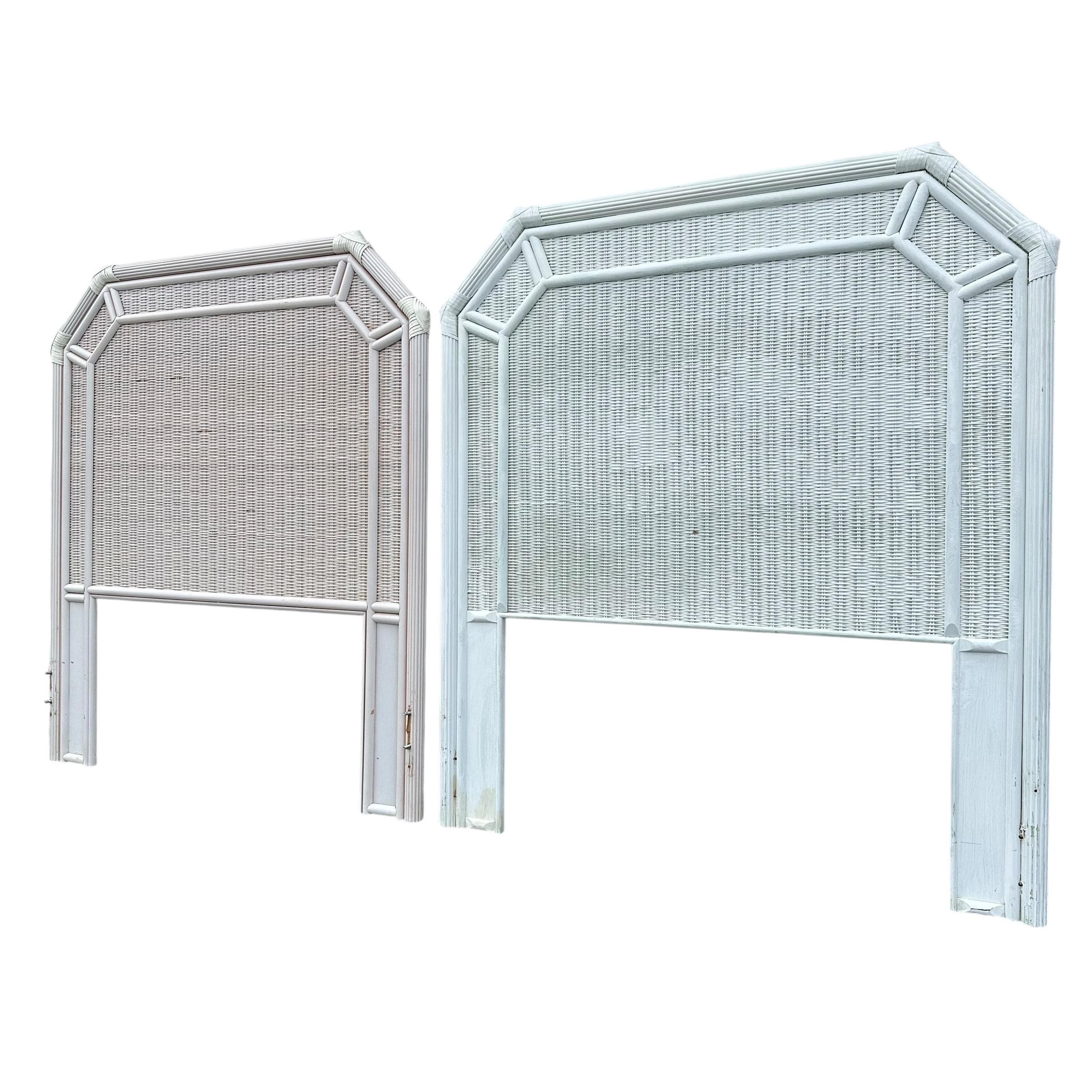 Set of 2 Rattan Wicker Twin Headboards Project - Vintage Pencil Reed Wood Coastal Boho Chic Style Bedroom Furniture Pair - Thumbnail 8