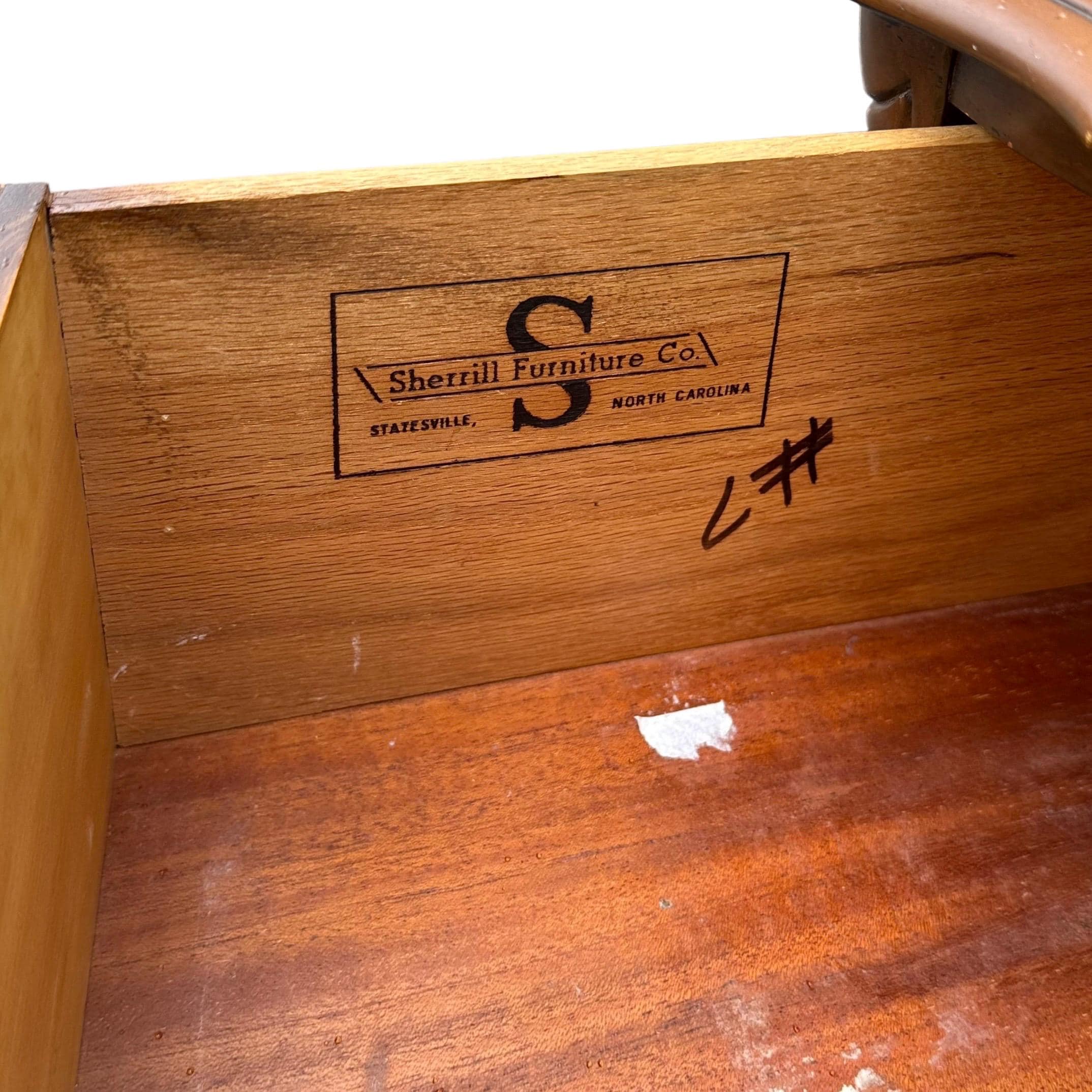 SOLD French Provincial Dresser with 9 Drawers by Sherrill Furniture 64" Long - Vintage Carved Cherry Wood Louis XV Country Shabby Chic - Thumbnail 6