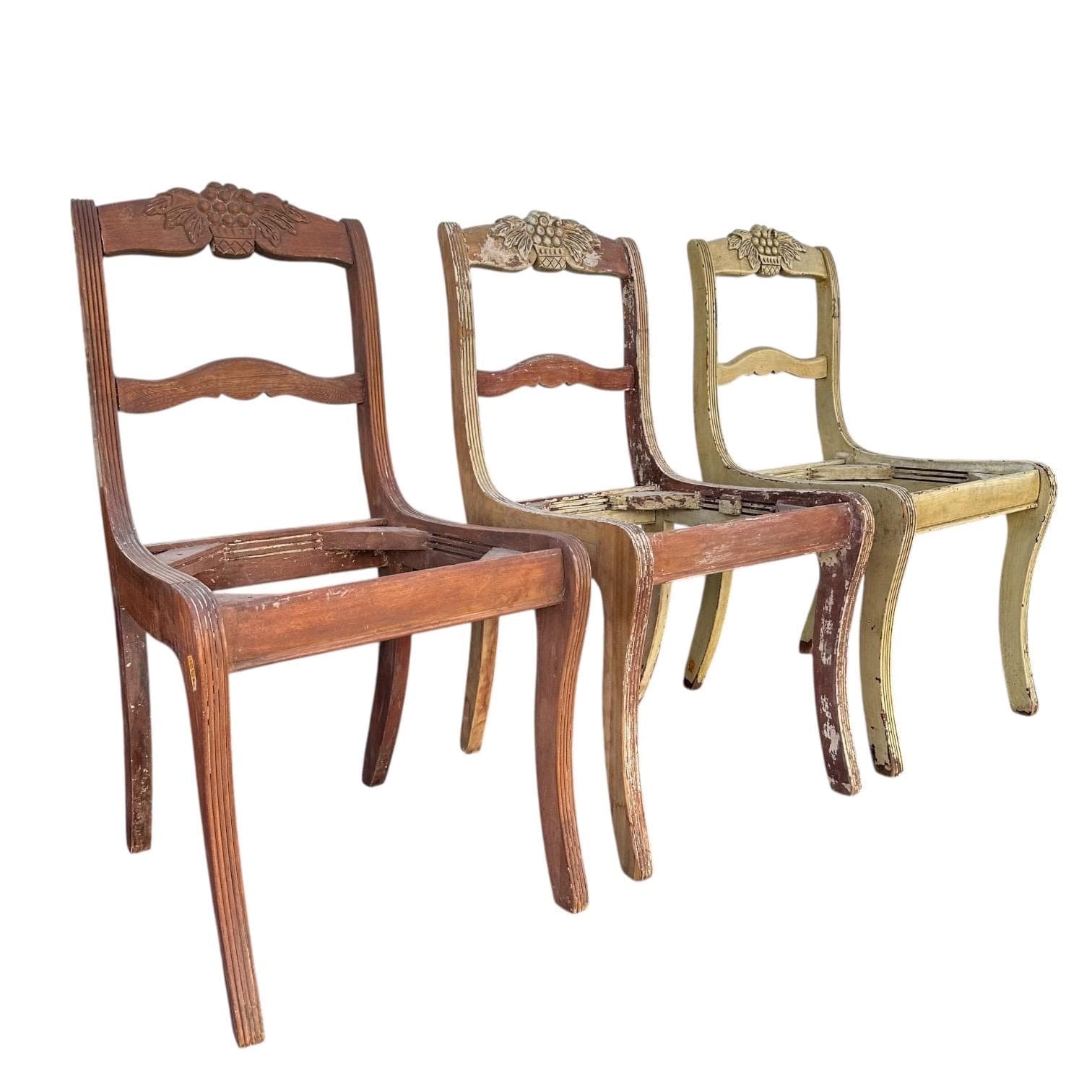 Vintage Mahogany Chairs - Hand Carved Grapes, Project or Restoration, No Seats, Distressed Wood Shabby Cottage Farmhouse Decor - Thumbnail 2