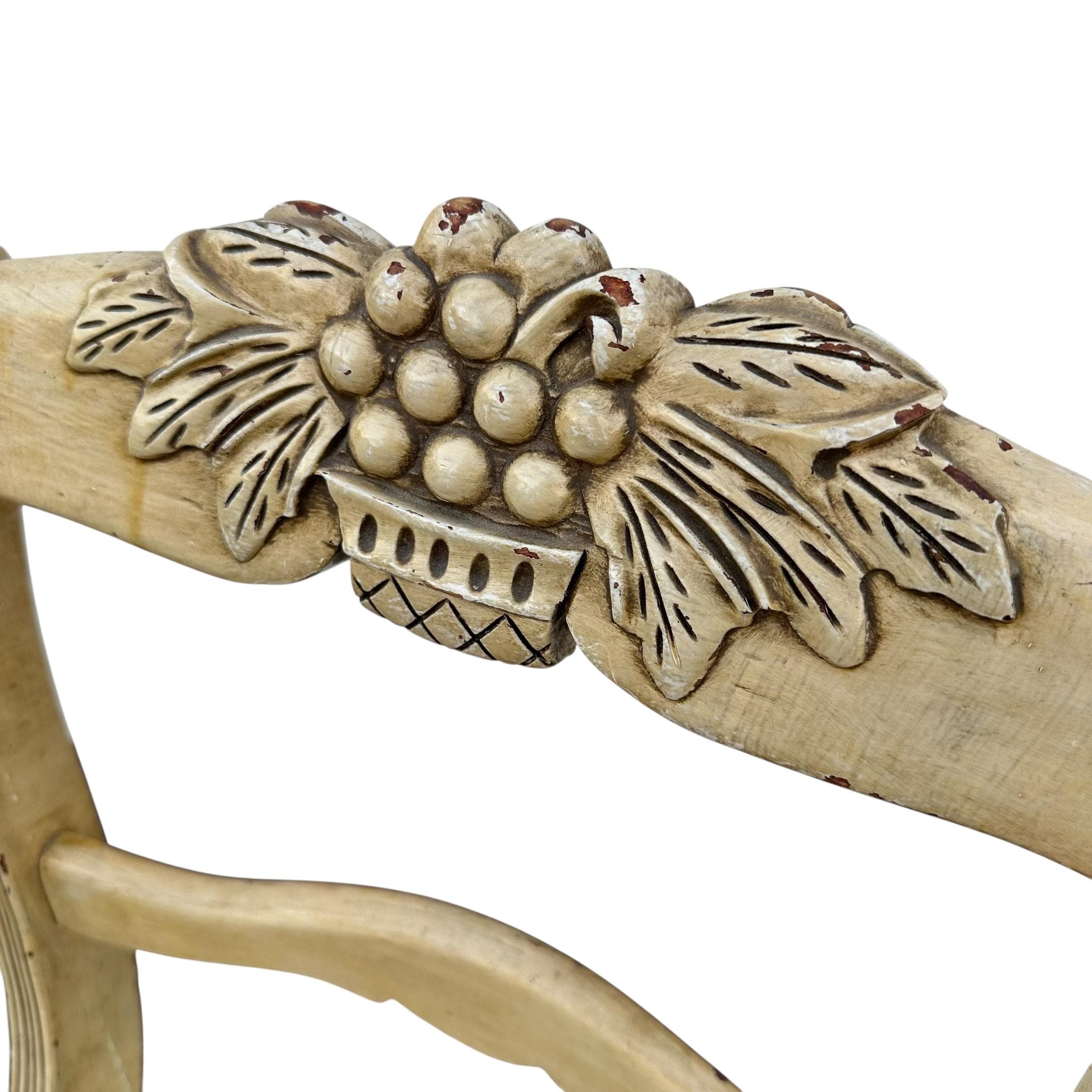 Vintage Carved Wood Chair - Shabby Chic Cottage Farmhouse Flower & Grapes Decor - Project Restoration - Thumbnail 8