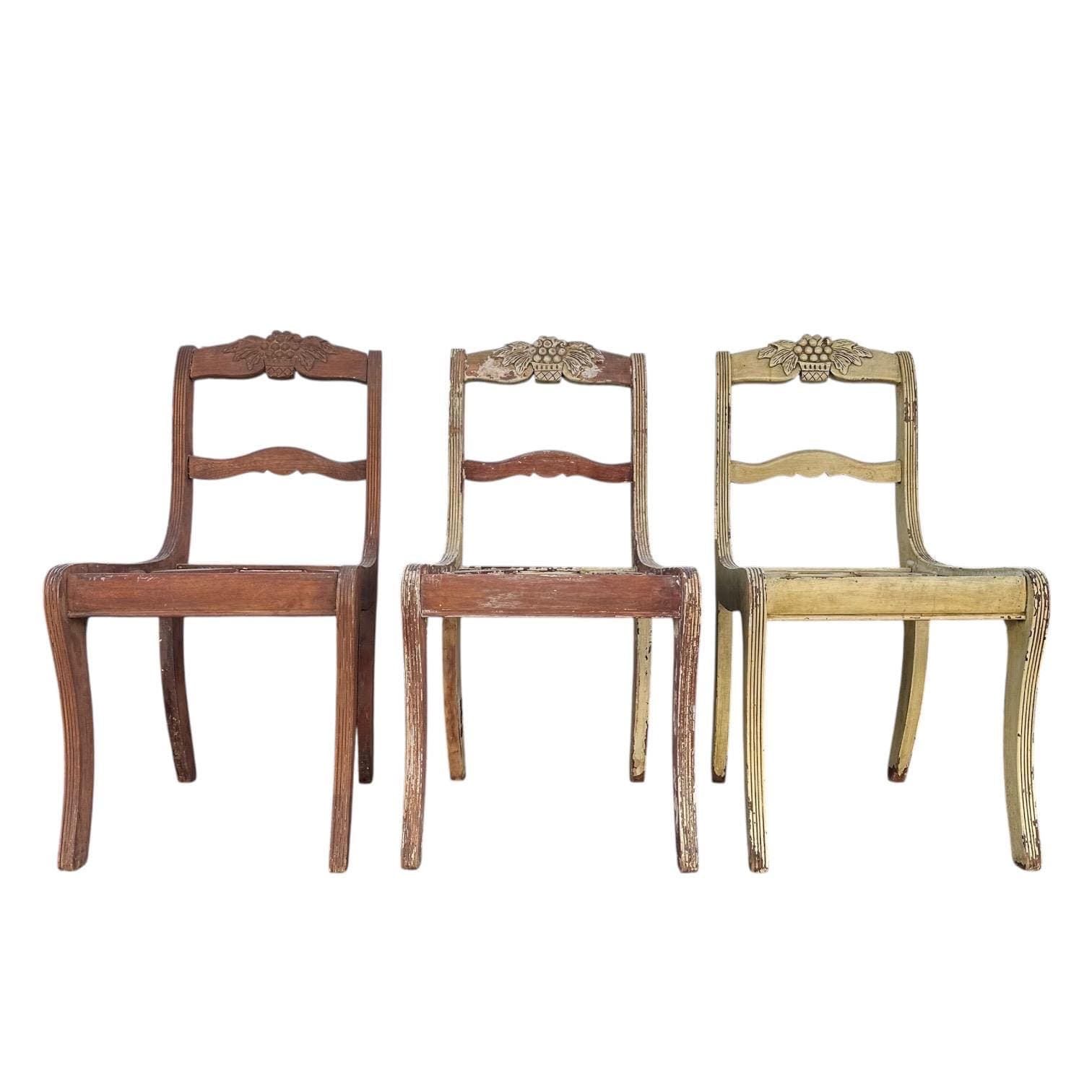 Vintage Mahogany Chairs - Hand Carved Grapes, Project or Restoration, No Seats, Distressed Wood Shabby Cottage Farmhouse Decor - Image 1