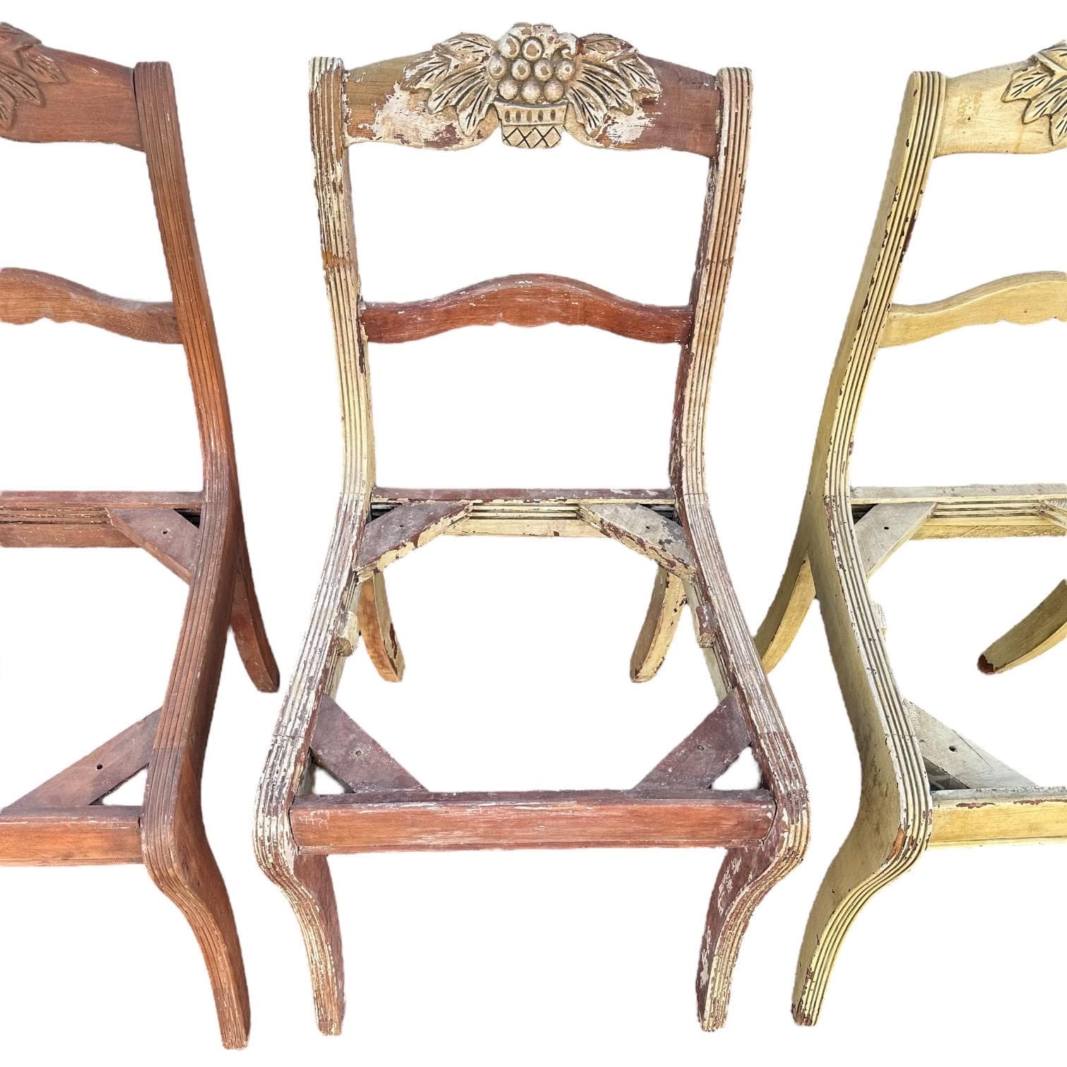 Vintage Mahogany Chairs - Hand Carved Grapes, Project or Restoration, No Seats, Distressed Wood Shabby Cottage Farmhouse Decor - Thumbnail 3