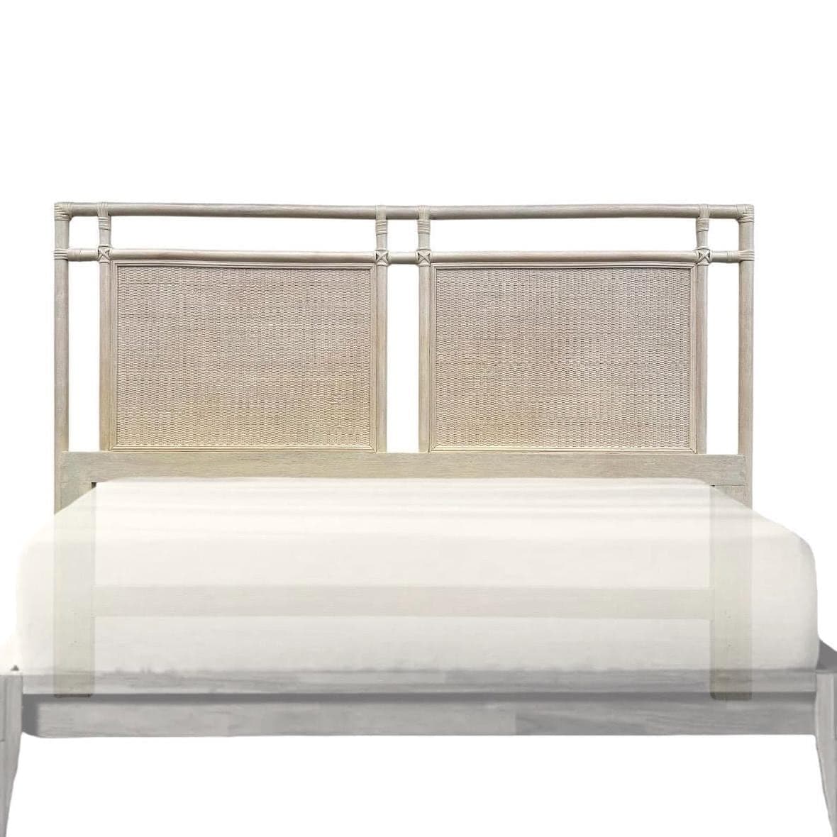 Queen Rattan Wicker Bamboo Headboard by Ficks Reed – Vintage Whitewashed Coastal Boho Chic Bedroom Furniture - Image 1