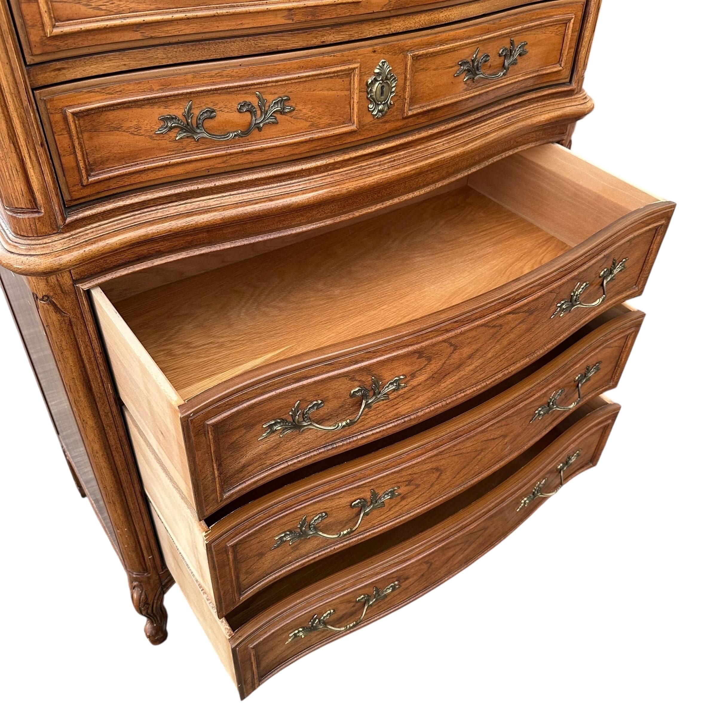 SOLD Vintage Thomasville French Provincial Serpentine Dresser - Shabby Chic 6-Drawer Tallboy - Thumbnail 5