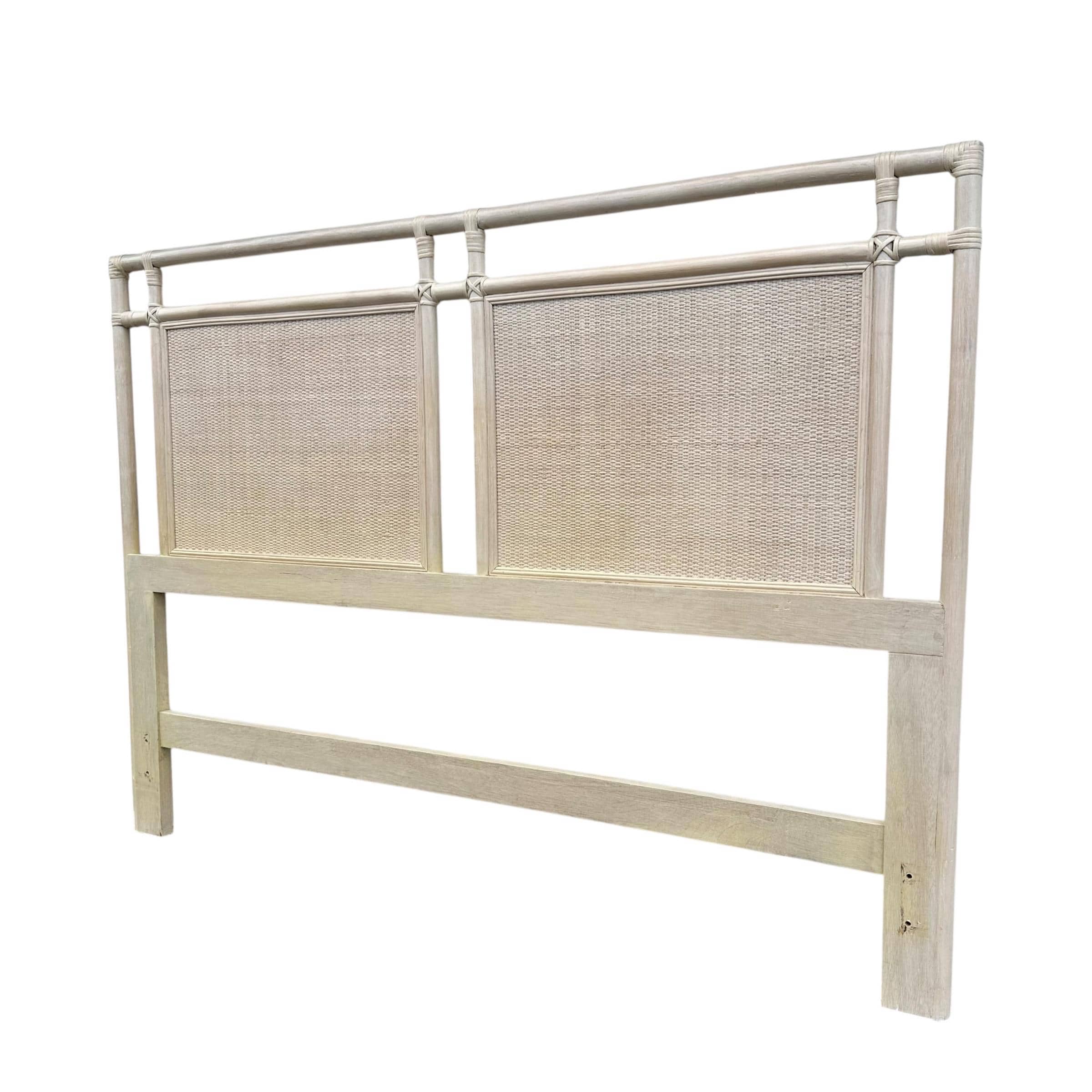Queen Rattan Wicker Bamboo Headboard by Ficks Reed – Vintage Whitewashed Coastal Boho Chic Bedroom Furniture - Thumbnail 10