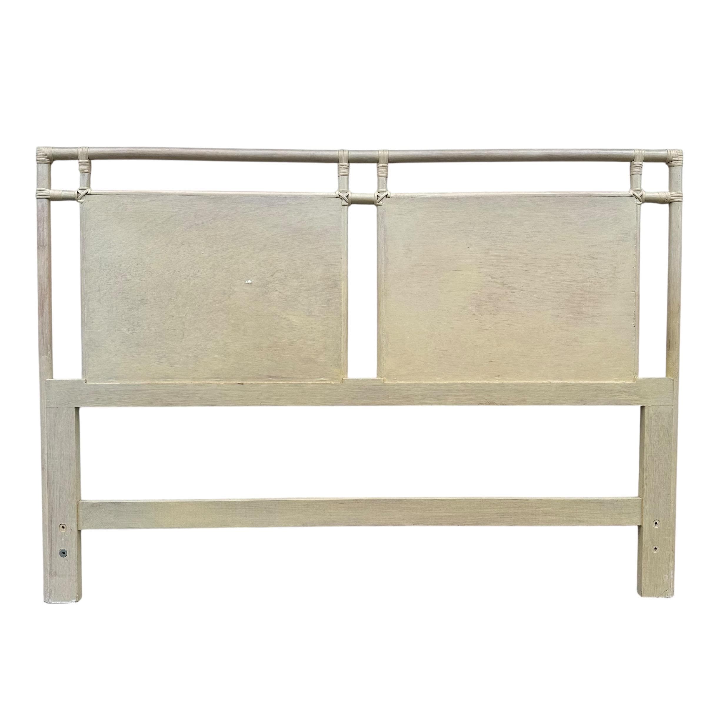 Queen Rattan Wicker Bamboo Headboard by Ficks Reed – Vintage Whitewashed Coastal Boho Chic Bedroom Furniture - Thumbnail 9