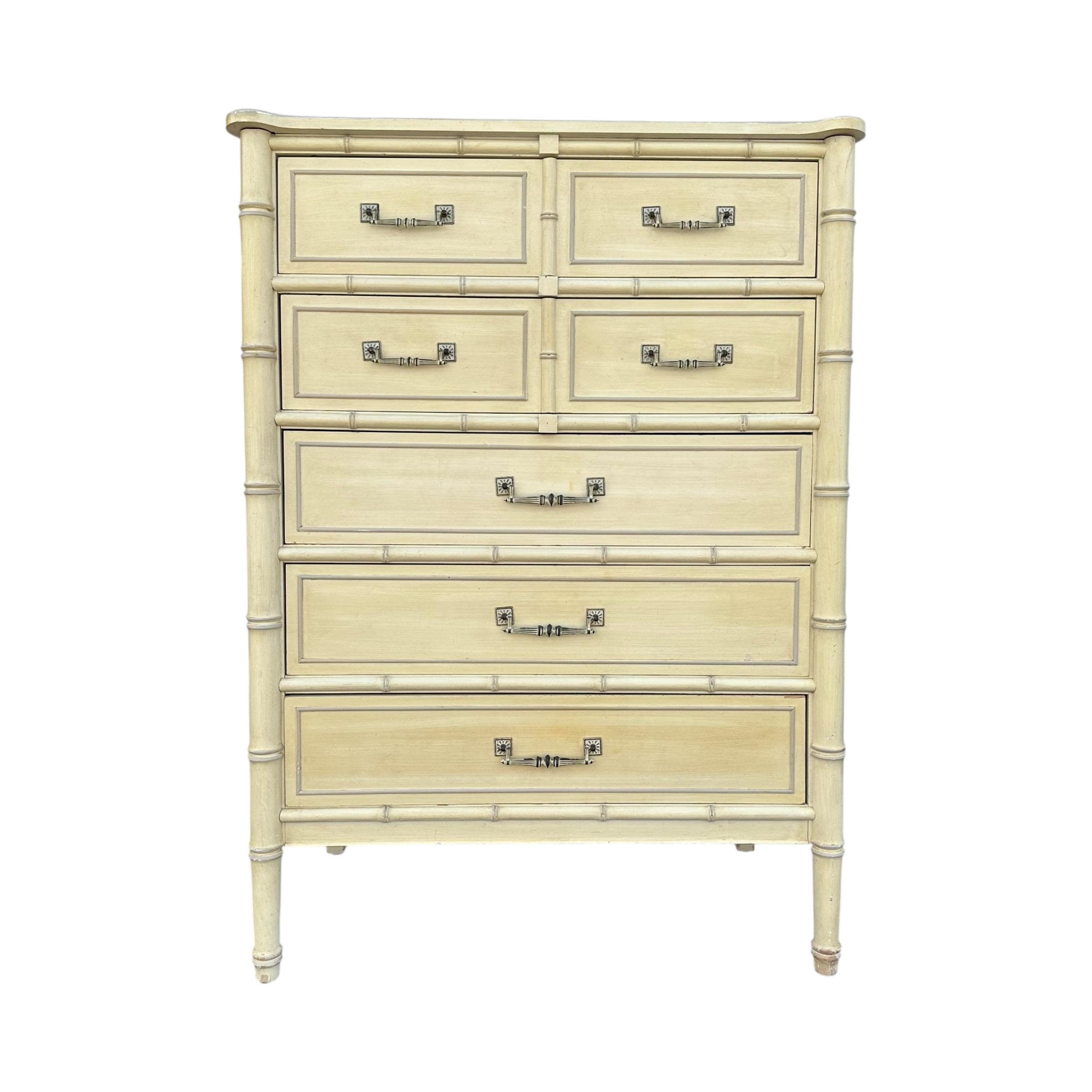 Vintage Henry Link Tallboy Dresser - Creamy White, Faux Bamboo, Hollywood Regency Style - Image 1