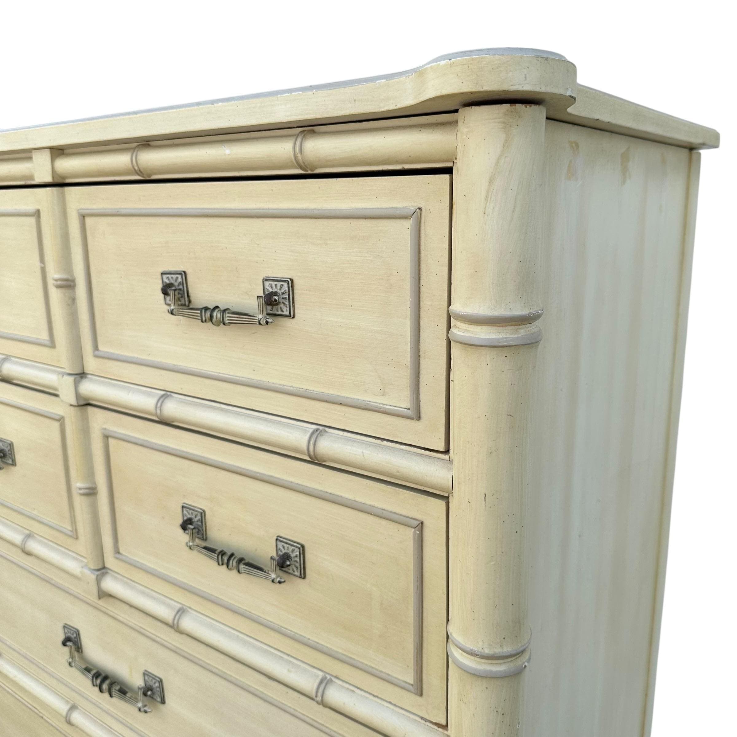 Vintage Henry Link Tallboy Dresser - Creamy White, Faux Bamboo, Hollywood Regency Style - Thumbnail 8