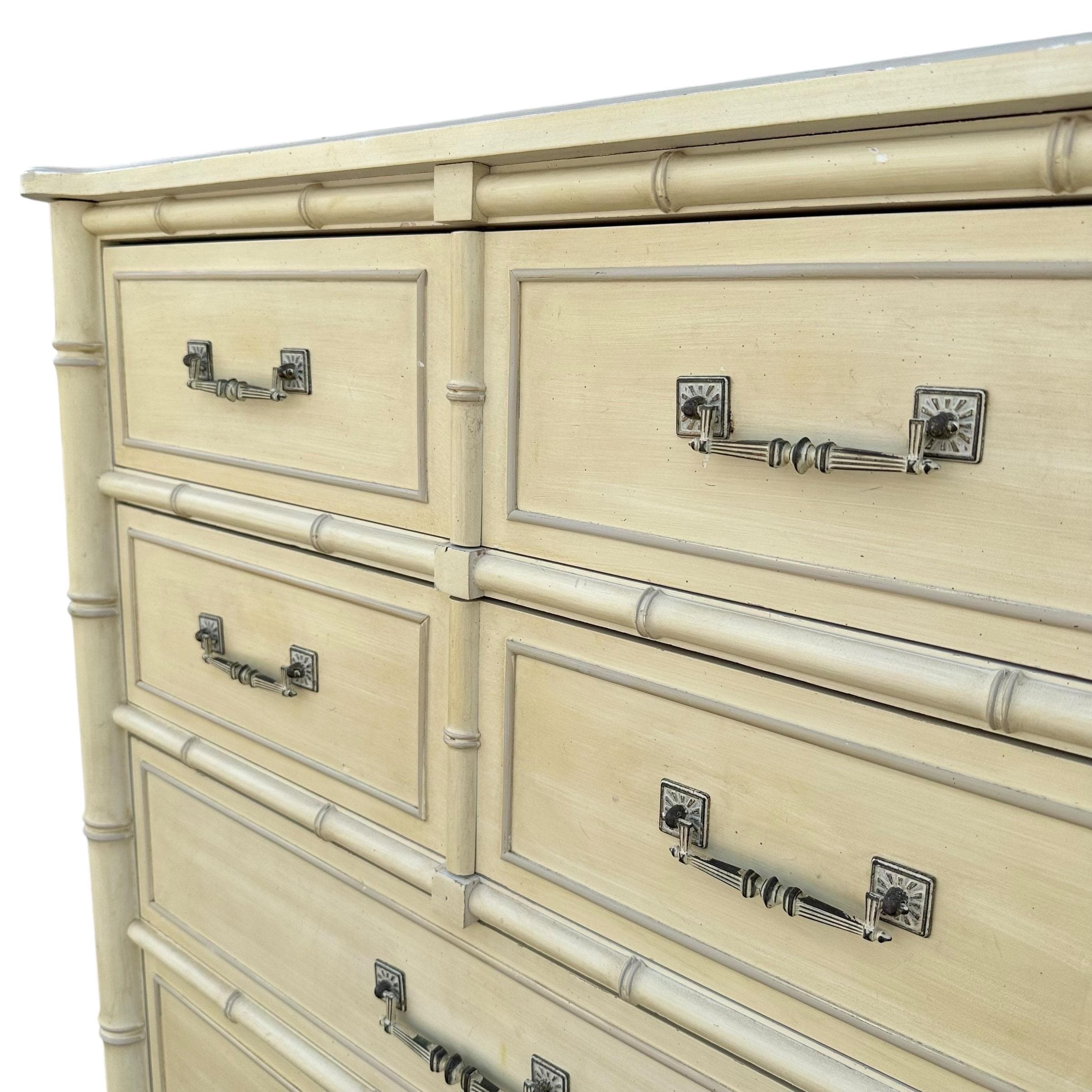 Vintage Henry Link Tallboy Dresser - Creamy White, Faux Bamboo, Hollywood Regency Style - Thumbnail 6