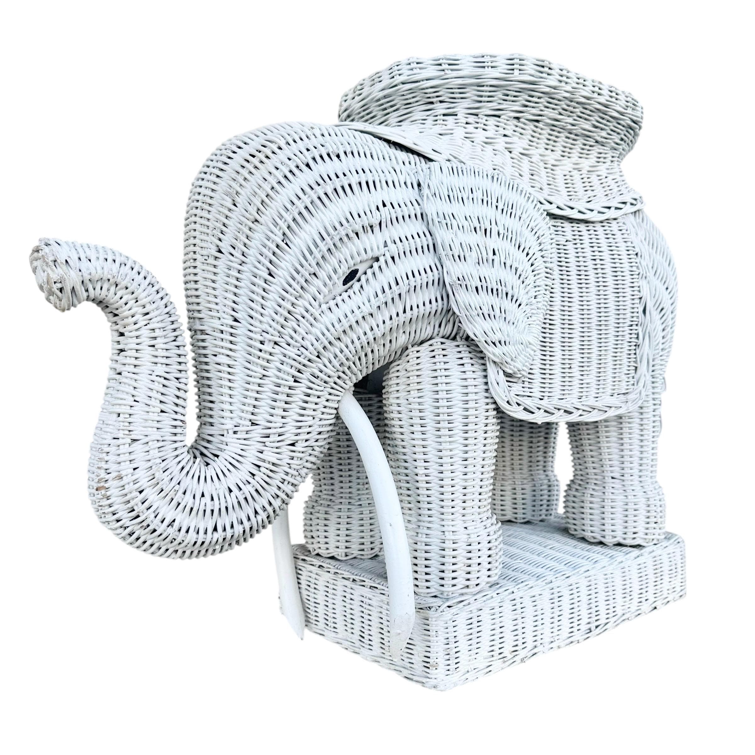 Vintage Wicker Elephant Accent Table FREE SHIPPING - Chinoiserie Midcentury Asian Style Decor or Rattan End Table - Image 1