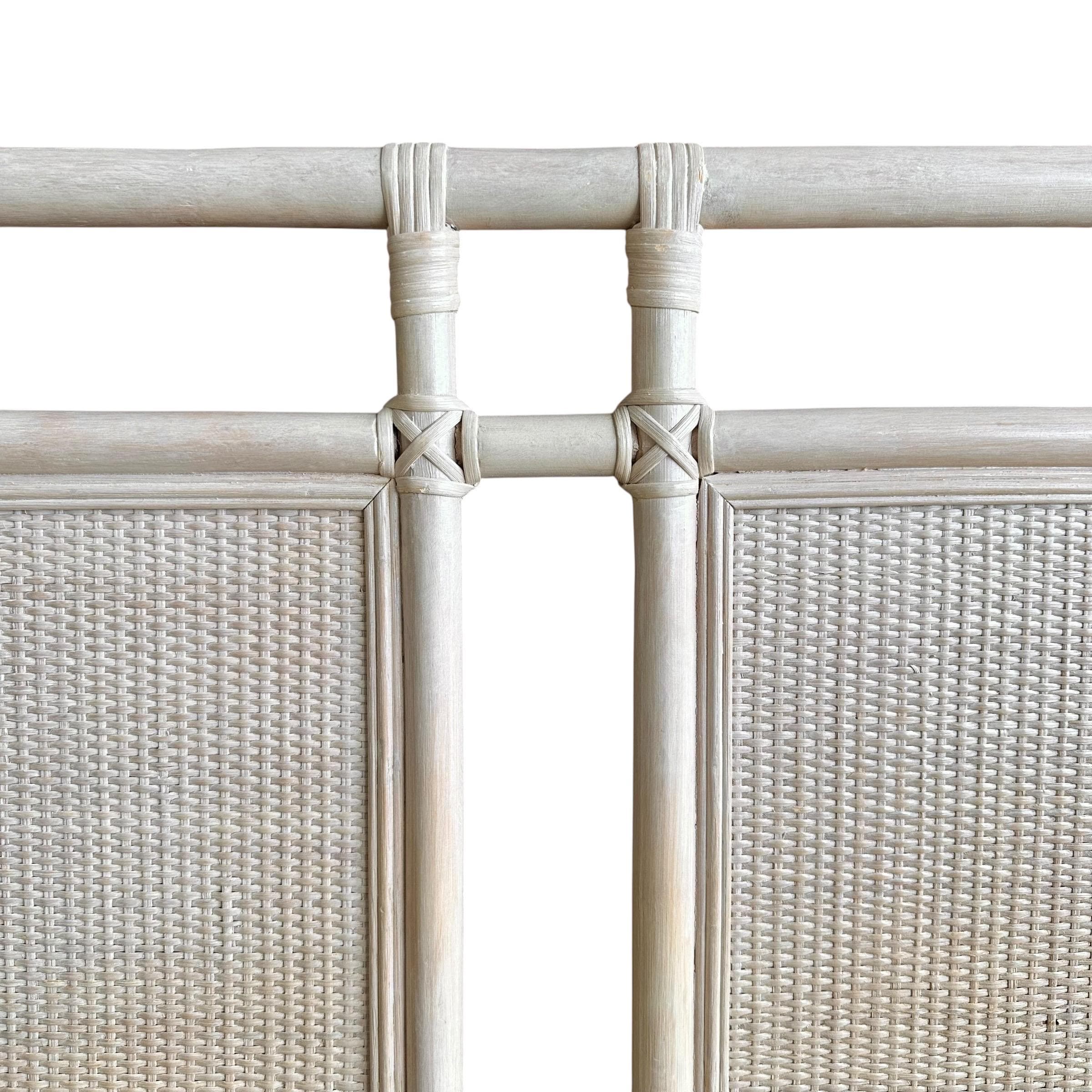 Queen Rattan Wicker Bamboo Headboard by Ficks Reed – Vintage Whitewashed Coastal Boho Chic Bedroom Furniture - Thumbnail 7