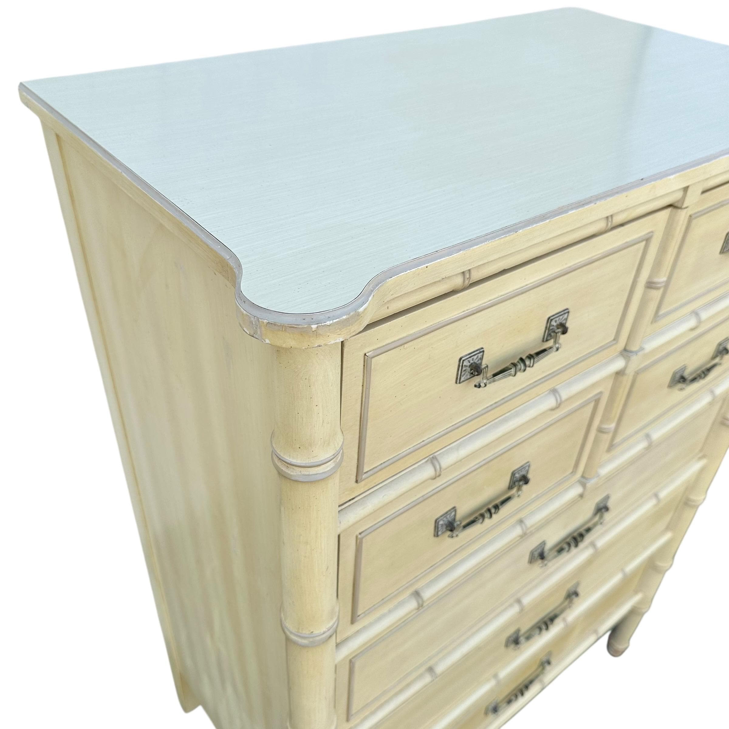 Vintage Henry Link Tallboy Dresser - Creamy White, Faux Bamboo, Hollywood Regency Style - Thumbnail 5