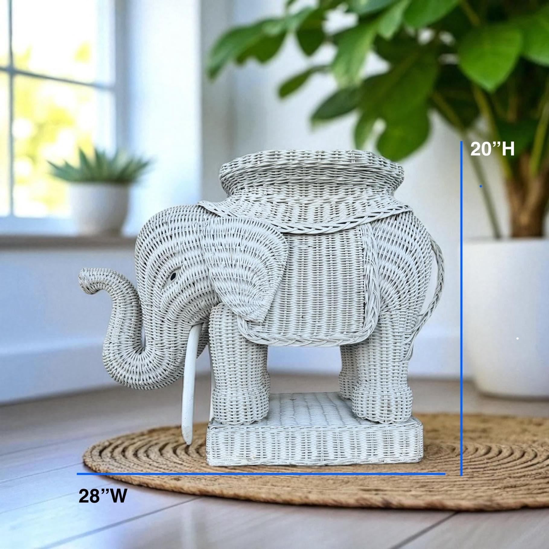 Vintage Wicker Elephant Accent Table FREE SHIPPING - Chinoiserie Midcentury Asian Style Decor or Rattan End Table - Thumbnail 9
