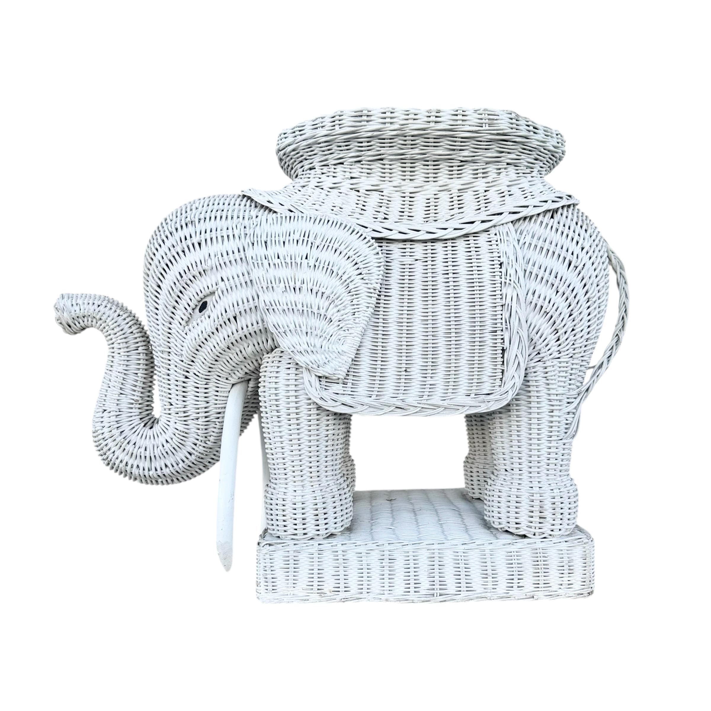 Vintage Wicker Elephant Accent Table FREE SHIPPING - Chinoiserie Midcentury Asian Style Decor or Rattan End Table - Thumbnail 4