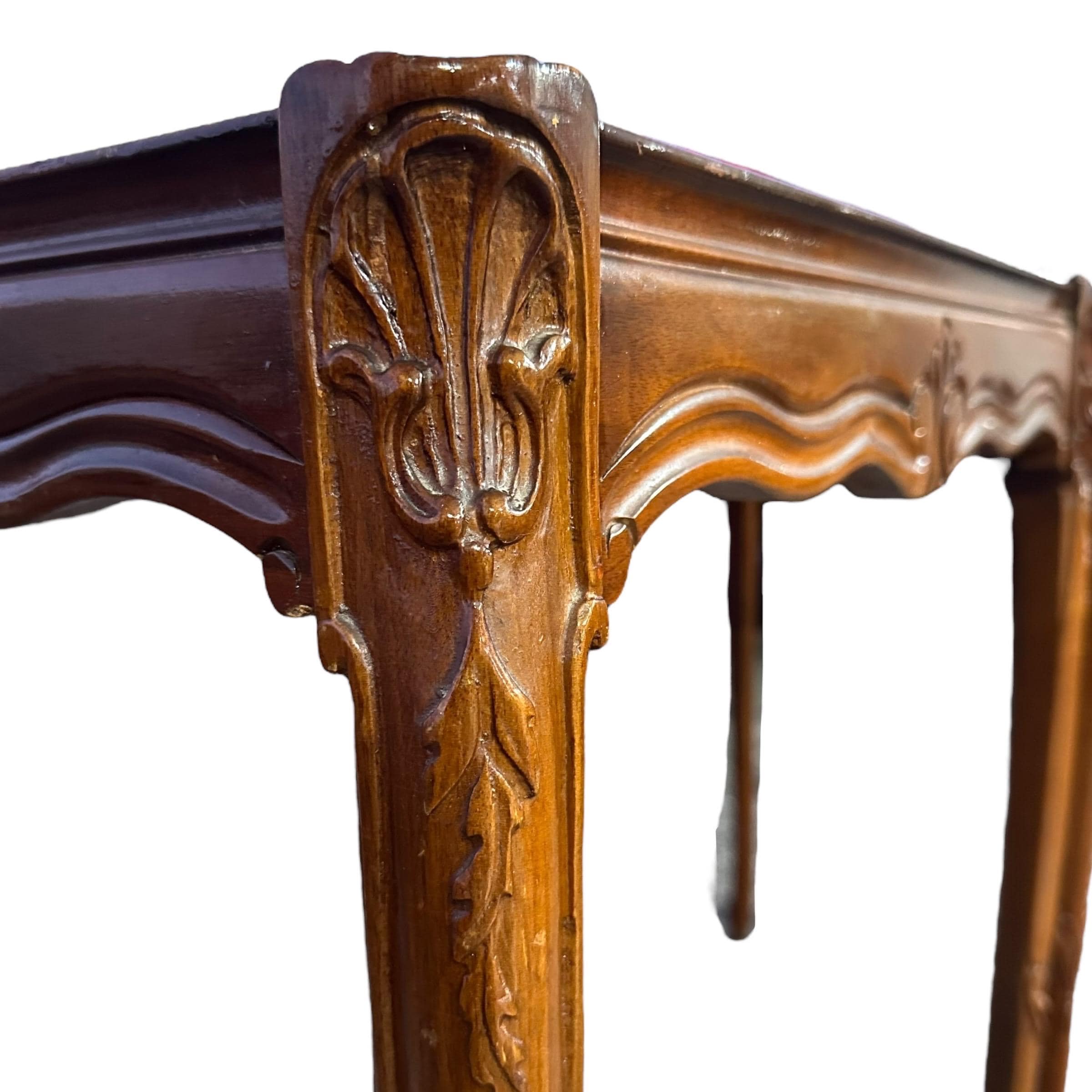 Vintage French Provincial End Tables - Carved Wood Parquet Top Side Tables - a Pair - Thumbnail 6