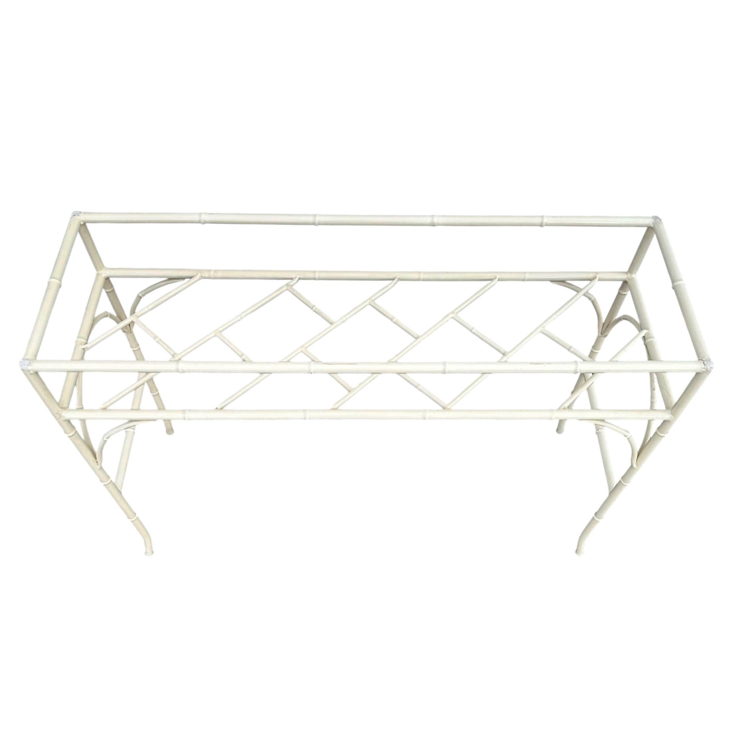White Faux Bamboo Console Table 42” - Vintage Chinese Chippendale Fretwork Hollywood Regency Mid-Century Wrought Iron Patio Table - Thumbnail 4