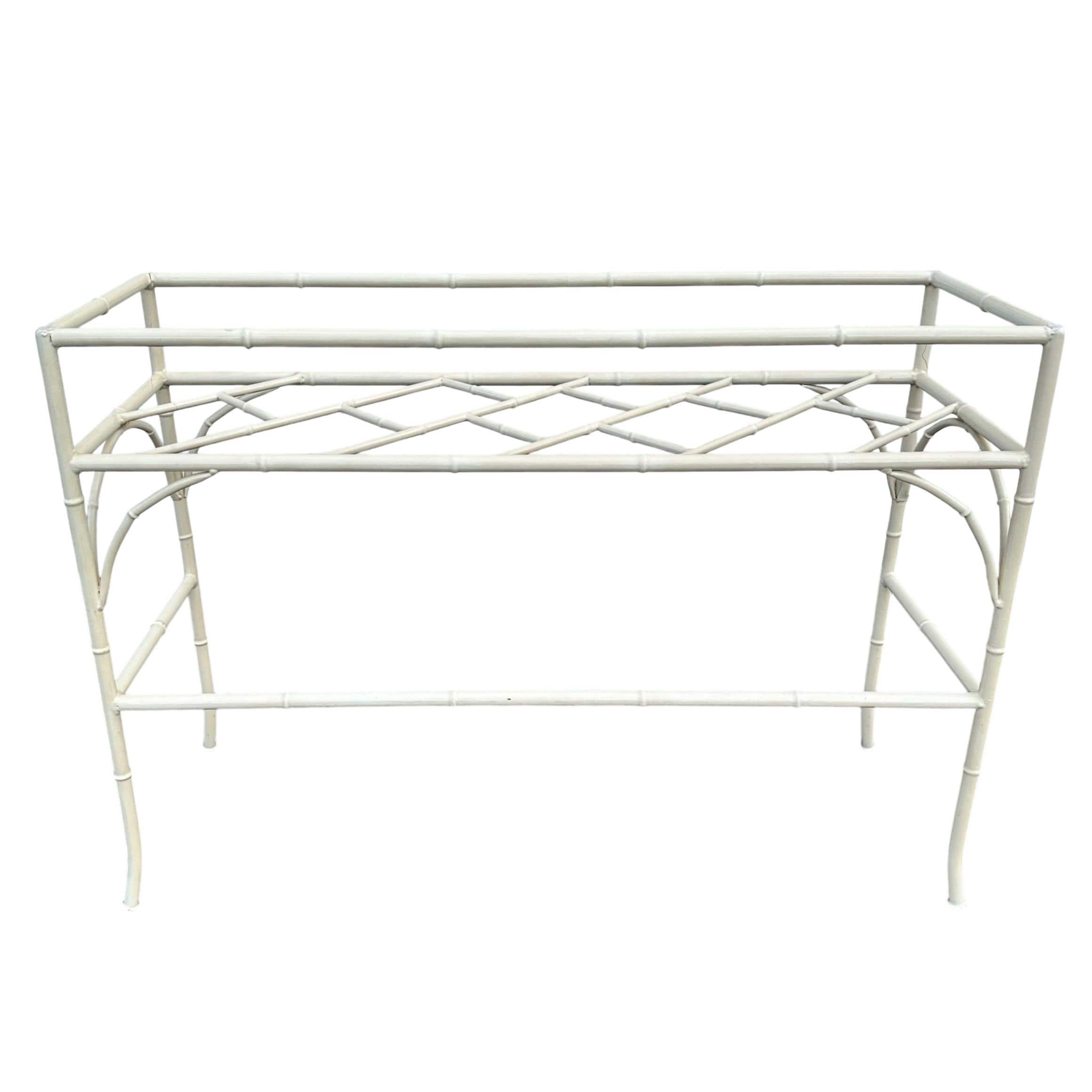 White Faux Bamboo Console Table 42” - Vintage Chinese Chippendale Fretwork Hollywood Regency Mid-Century Wrought Iron Patio Table - Thumbnail 10
