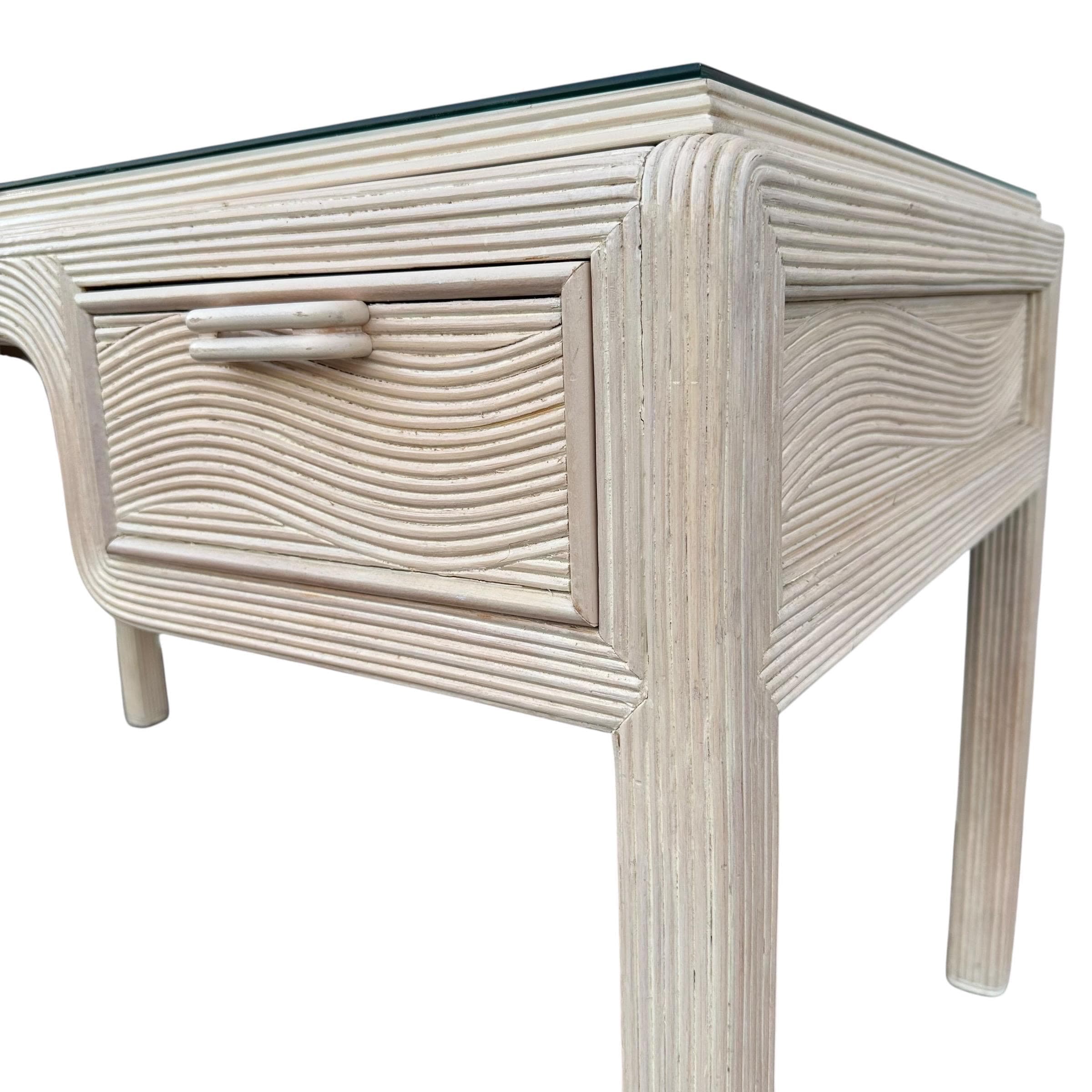 Vintage Whitewash Pencil Reed Desk 54" - American Drew Hollywood Regency - Thumbnail 5