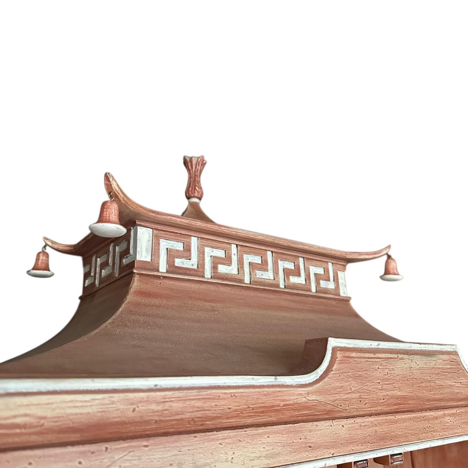 Vintage Pagoda China Cabinet by Tomlinson - Oversized Lighted Chinoiserie Vitrine - Rare Brushed Rose Wood Hollywood Regency - Thumbnail 4